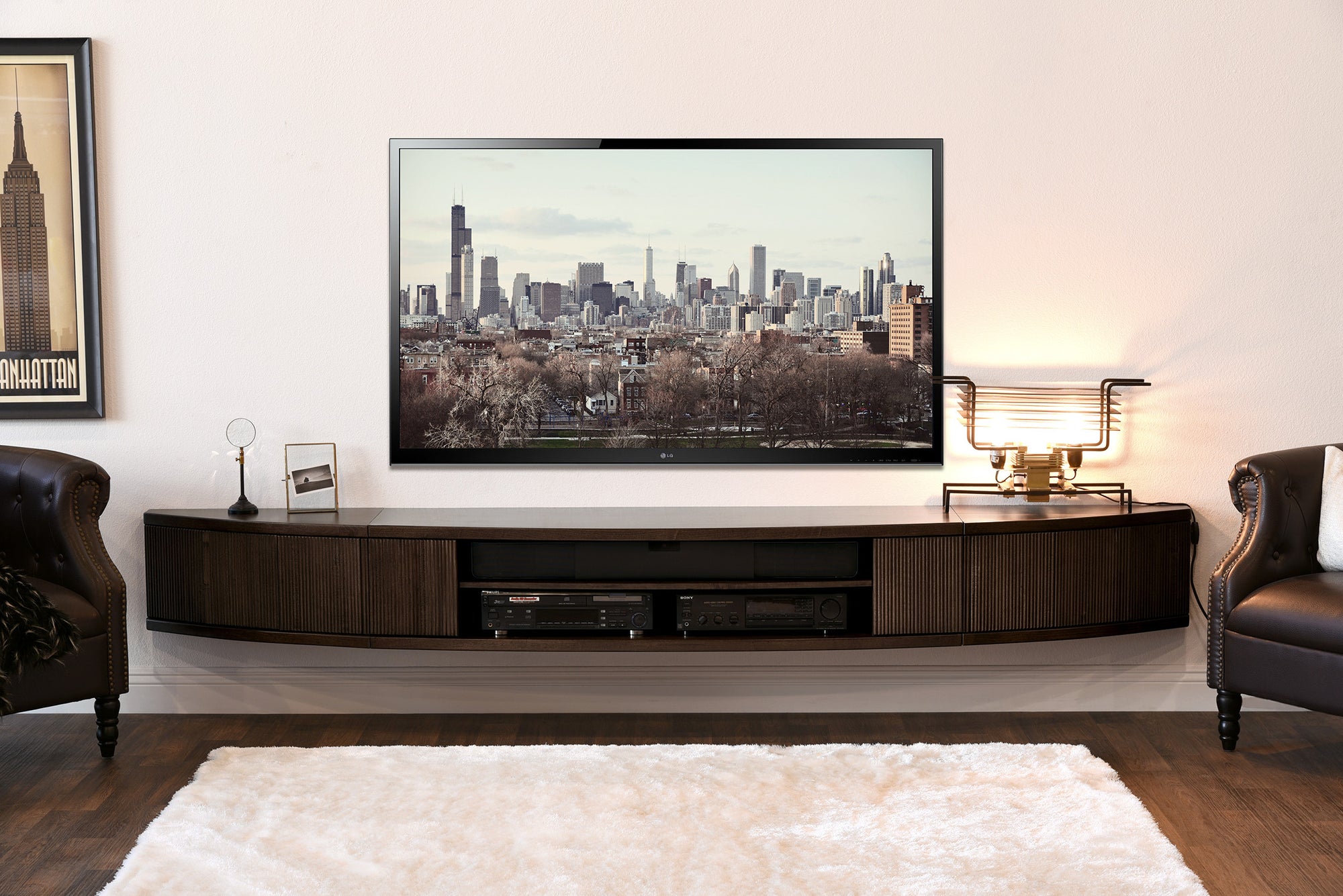 Wall Mount Floating Entertainment Center TV Stand - Arc - Espresso - OB 50% OFF!