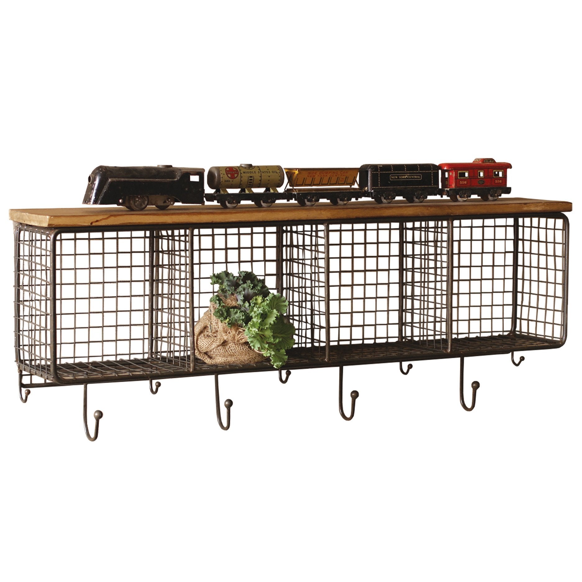 Industrial Modern Cage Wall Cubbies and Top Shelf