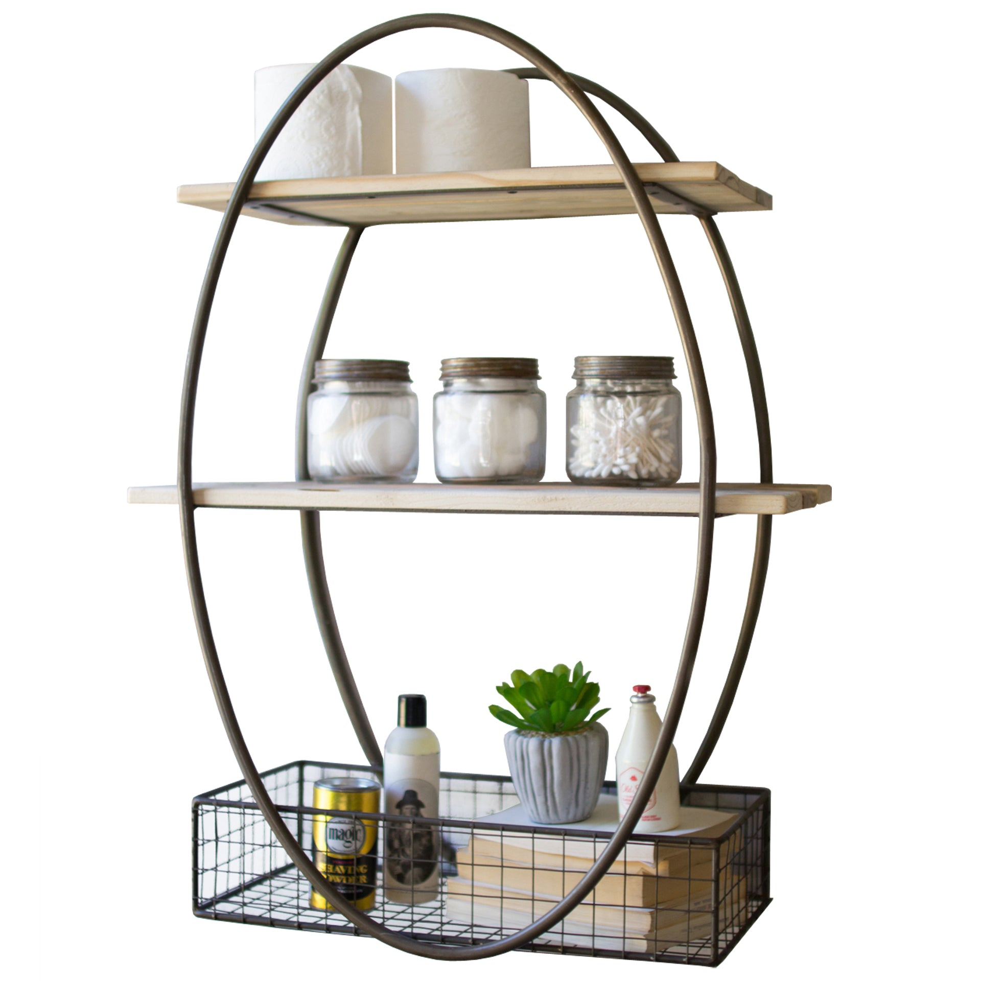 Industrial Modern Wood & Metal Floating Wall Shelf
