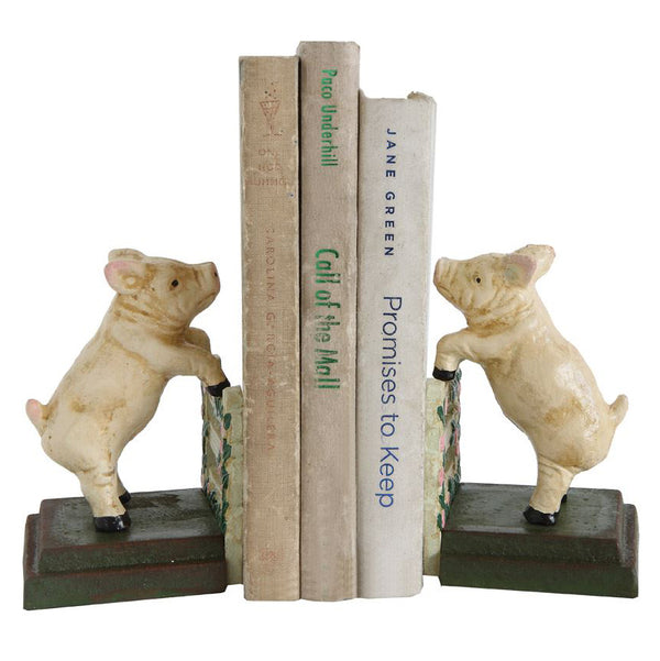 Kids Pig Bookends Rustic Hand Painted - Set of 2 - Woodwaves