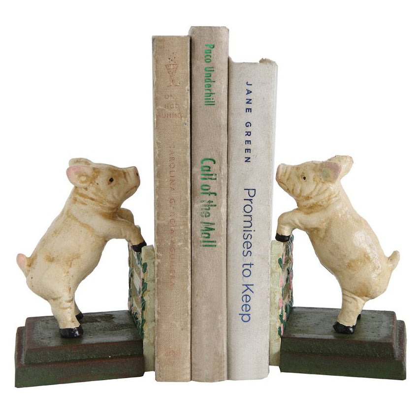 Kids Pig Bookends Rustic Hand Painted - Set of 2