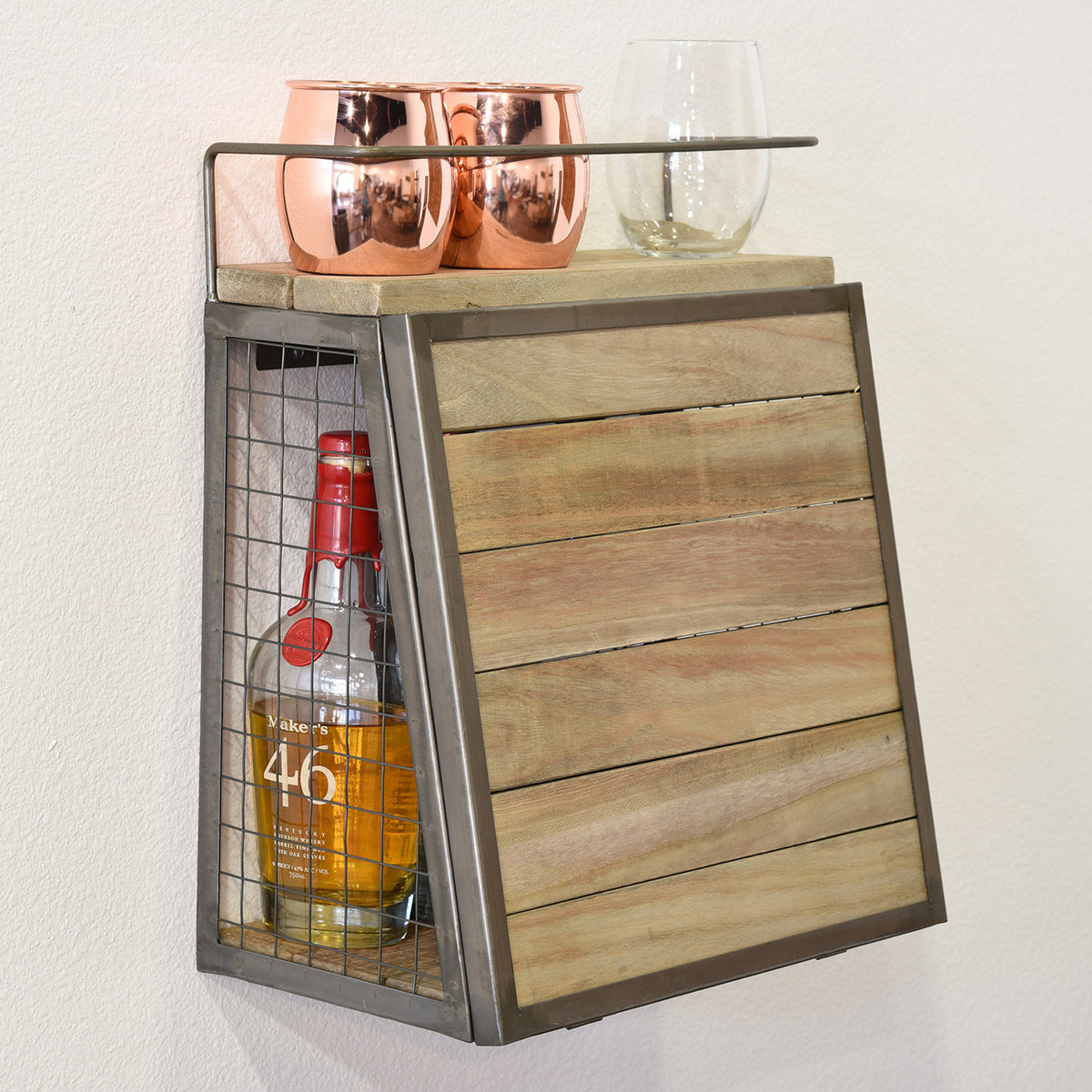 Floating Wall Mount Mini Bar Wine Liquor Shelf - Woodwaves