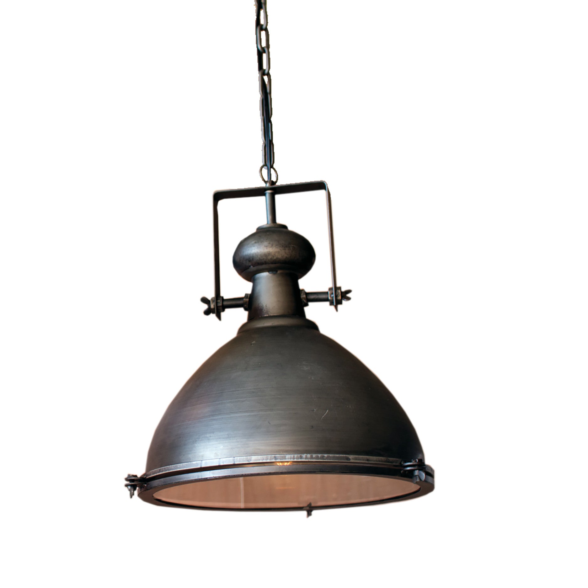 Large Industrial Modern Raw Metal Pendant With Glass Cover