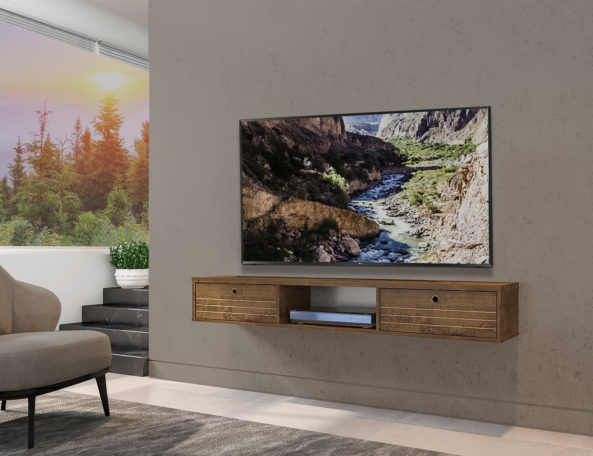 Floating TV Stand - Ellis - Stylish Savings - Brown