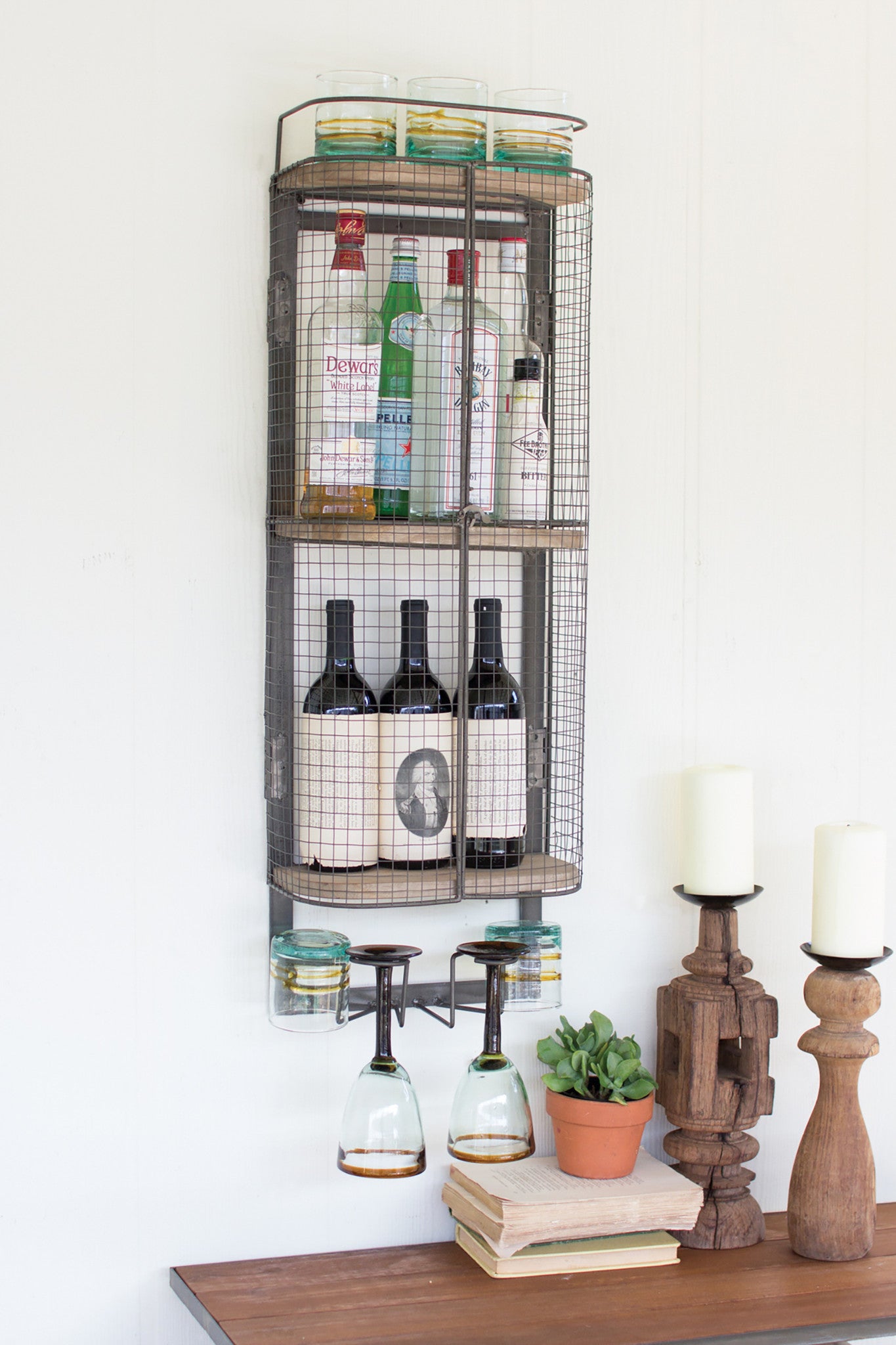 Rustic Farmhouse Wall Wine Rack With Glass Holder