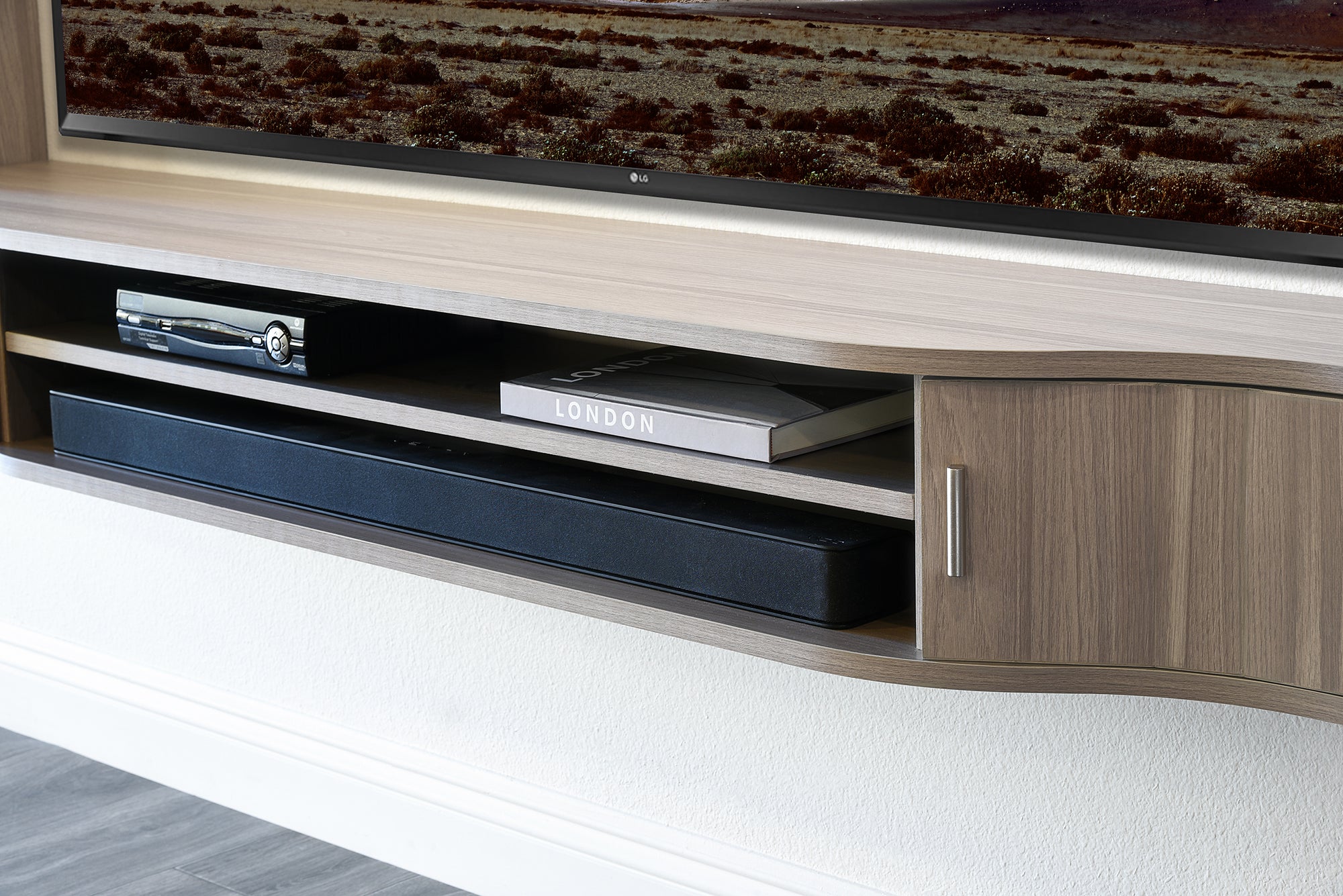 Handcrafted 94" Modern Curved Floating TV Stand Wall Mount Media Console - Mojave - Gray