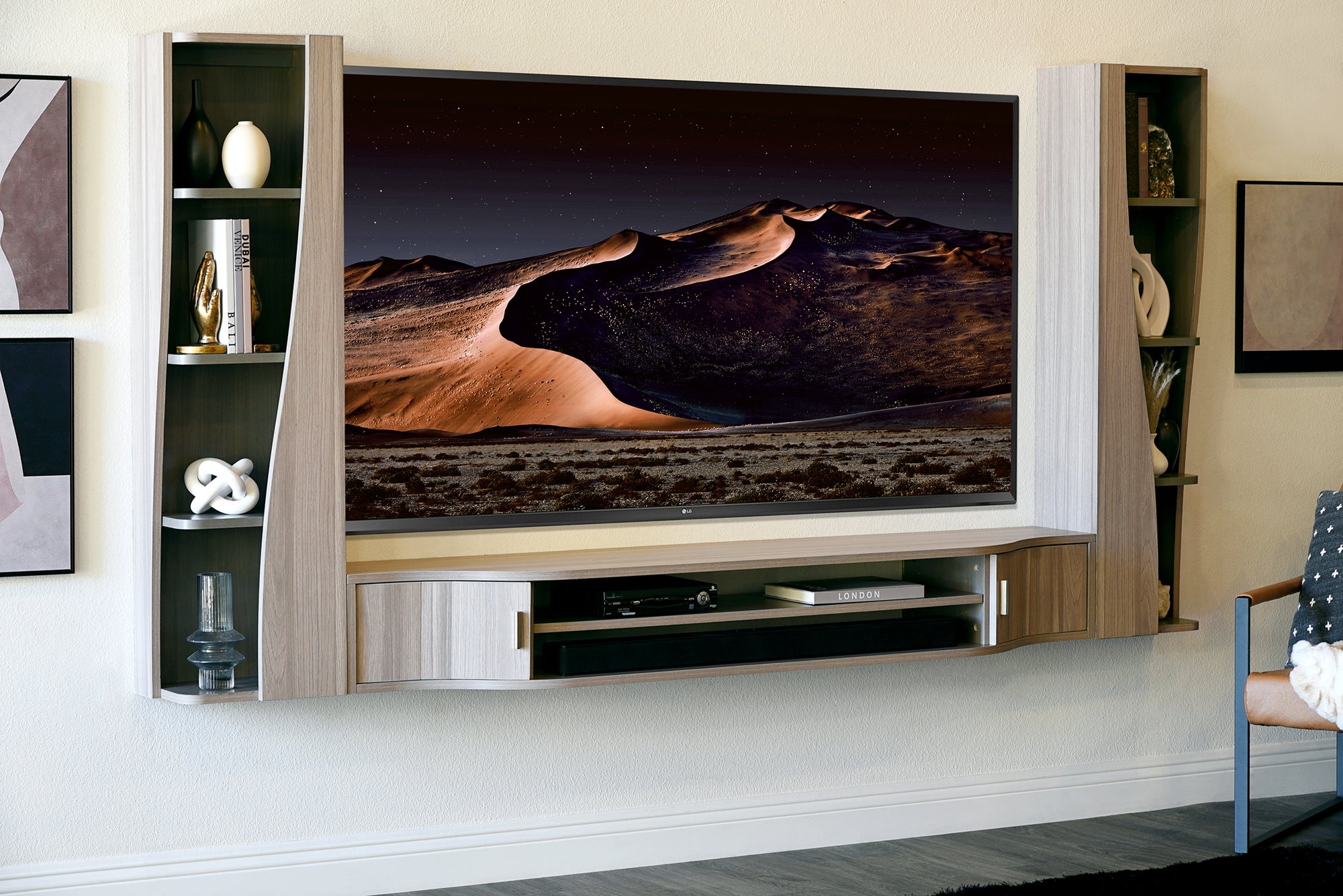 Woodwaves - Floating TV Stand - Wall Mount Entertainment Center Console - Mojave - Gray