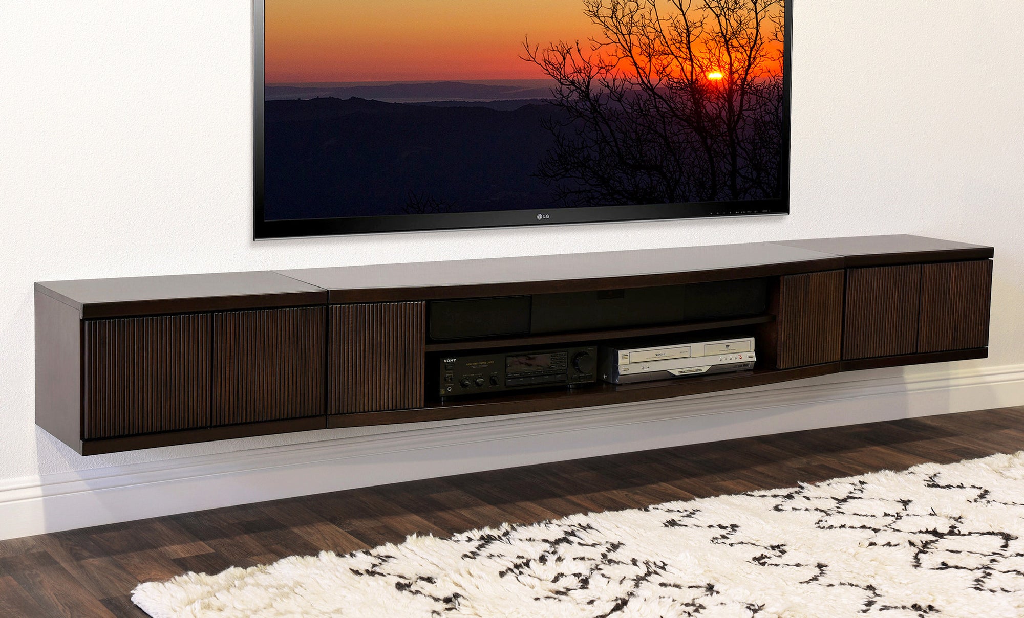 Handcrafted 101" Floating TV Stand Wall Mount Entertainment Center - Curve - Espresso