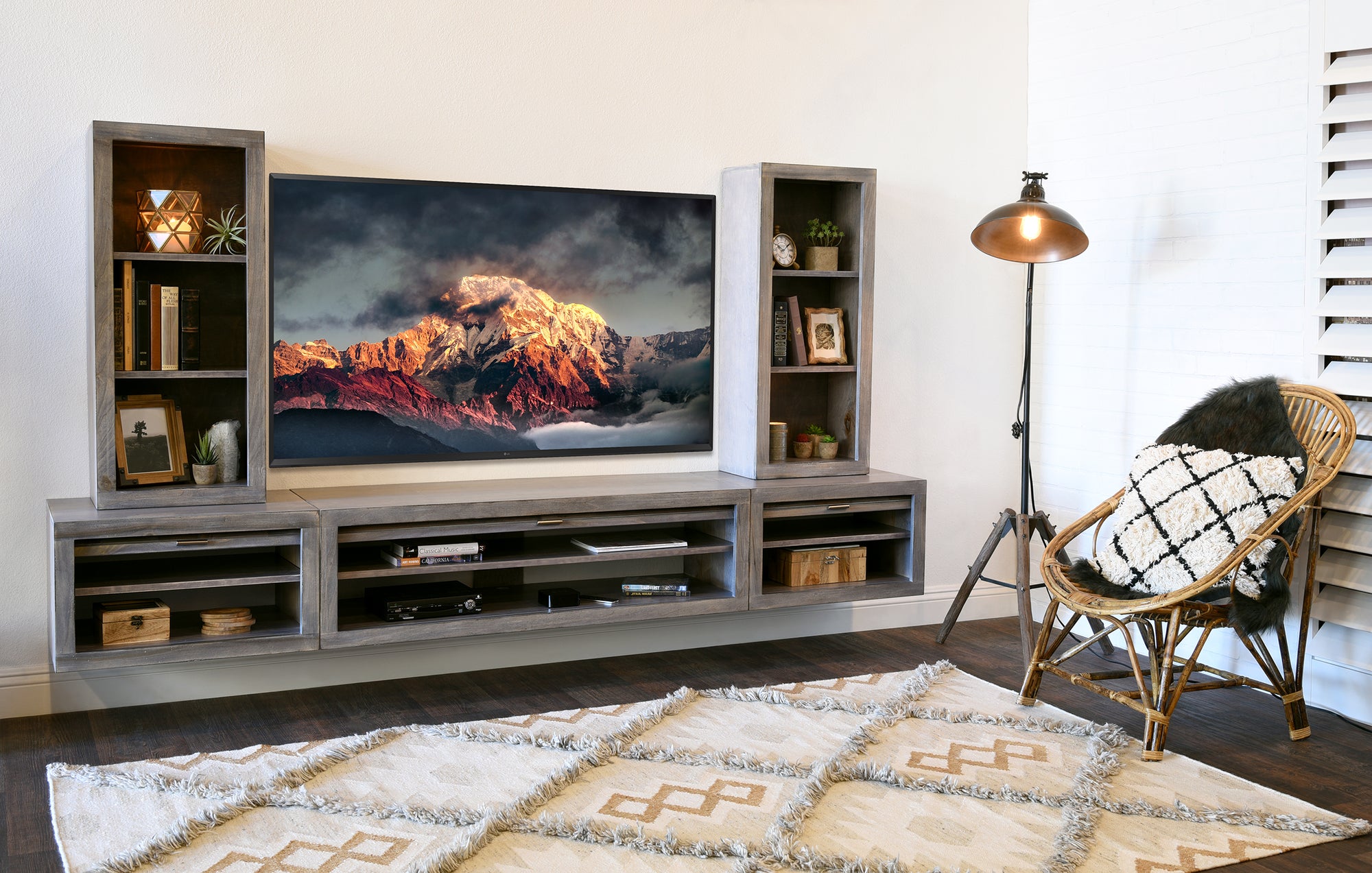 Floating TV Stand - Woodwaves - Floating Entertainment Center - ECO GEO Collection - Lakewood Gray