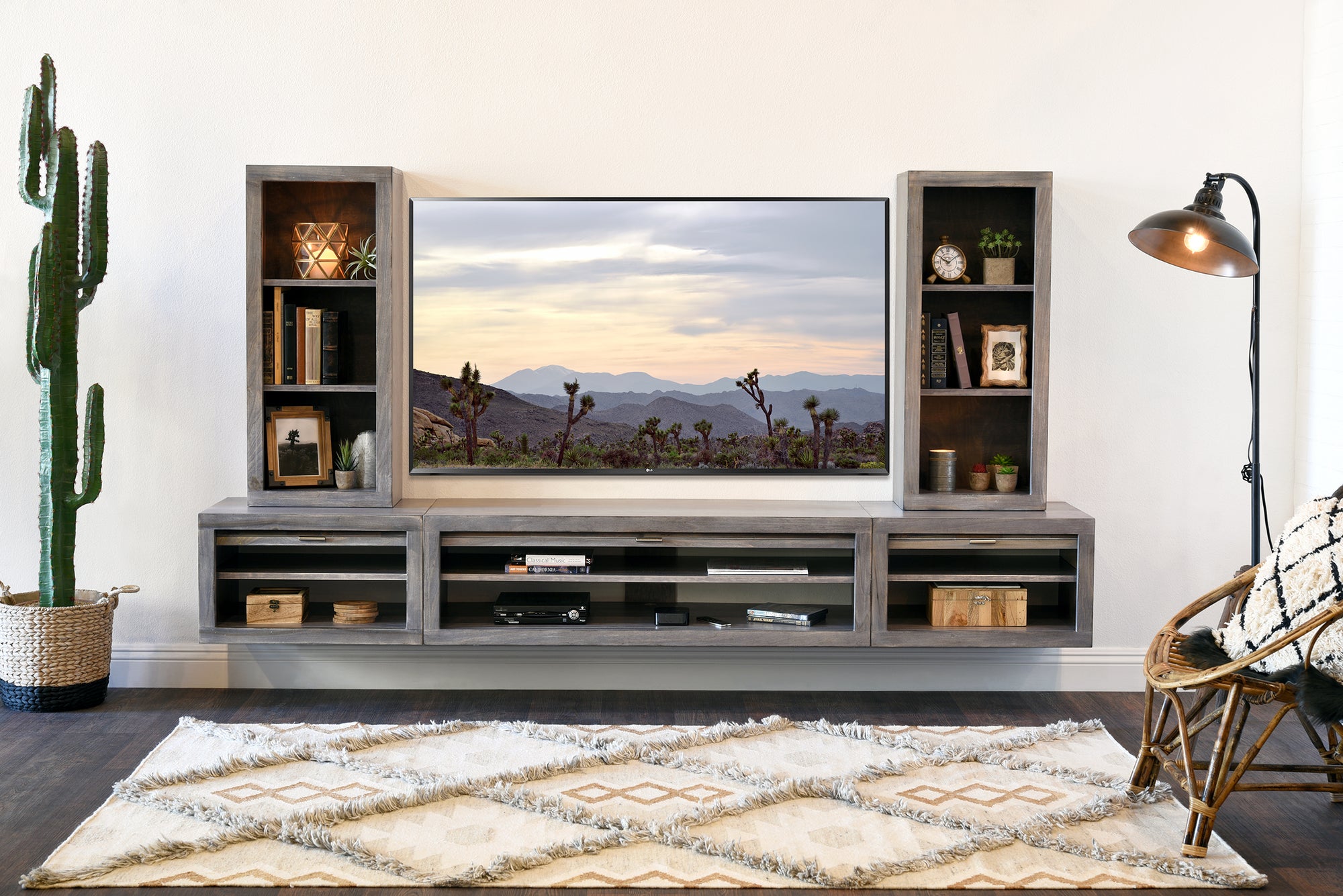 Gray Floating TV Stand Modern Wall Mount Entertainment Center