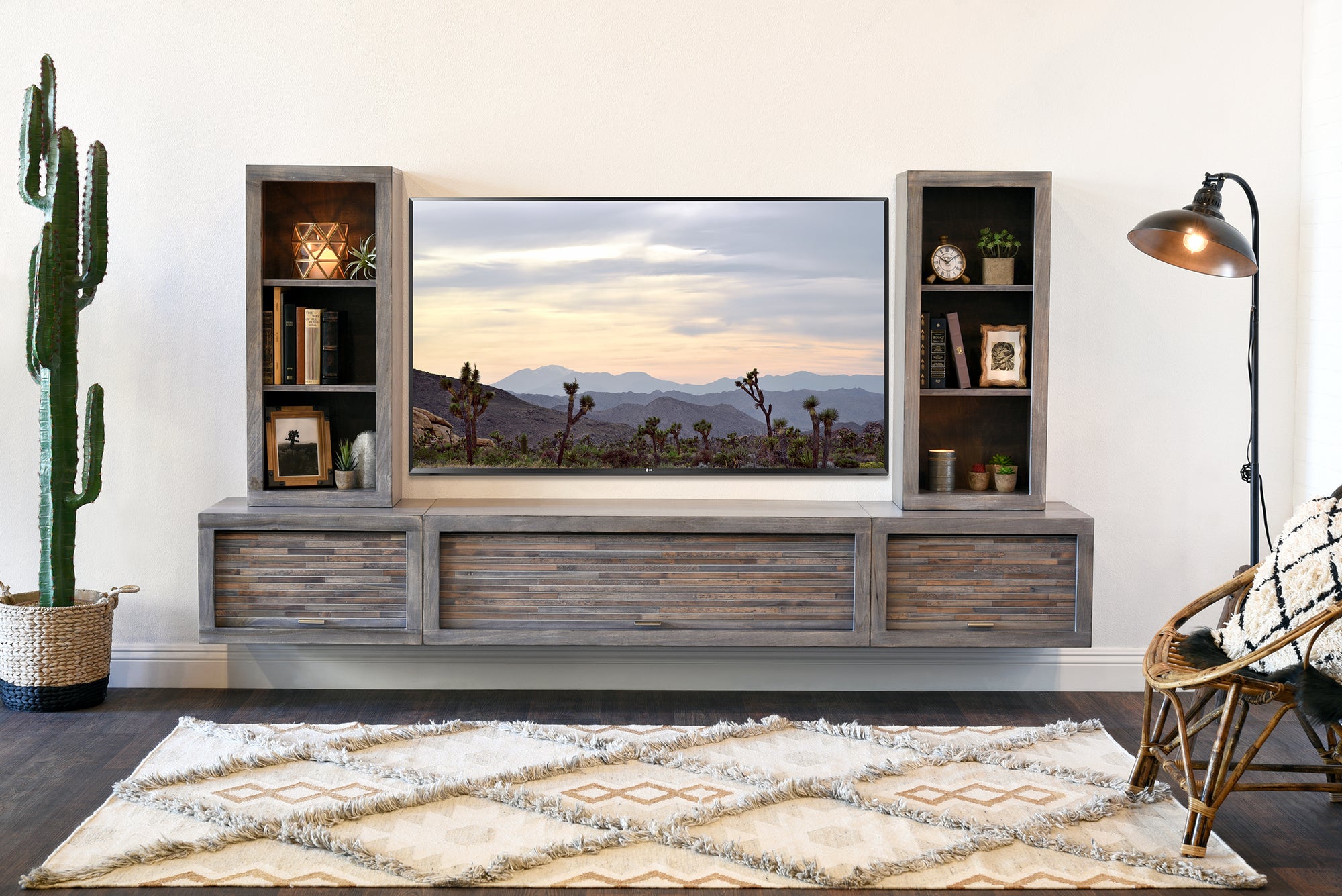 Floating TV Stand - Woodwaves - Floating Entertainment Center - ECO GEO Collection - Lakewood Gray