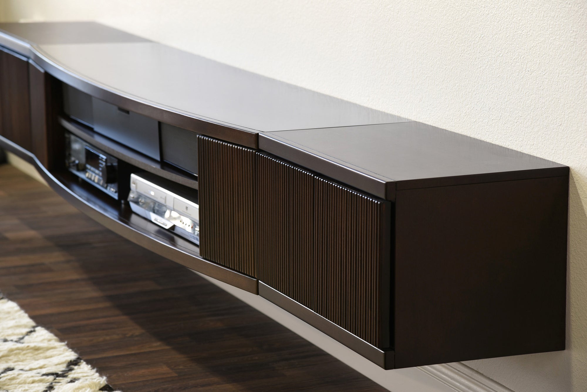 Handcrafted 101" Floating TV Stand Wall Mount Entertainment Center - Curve - Espresso