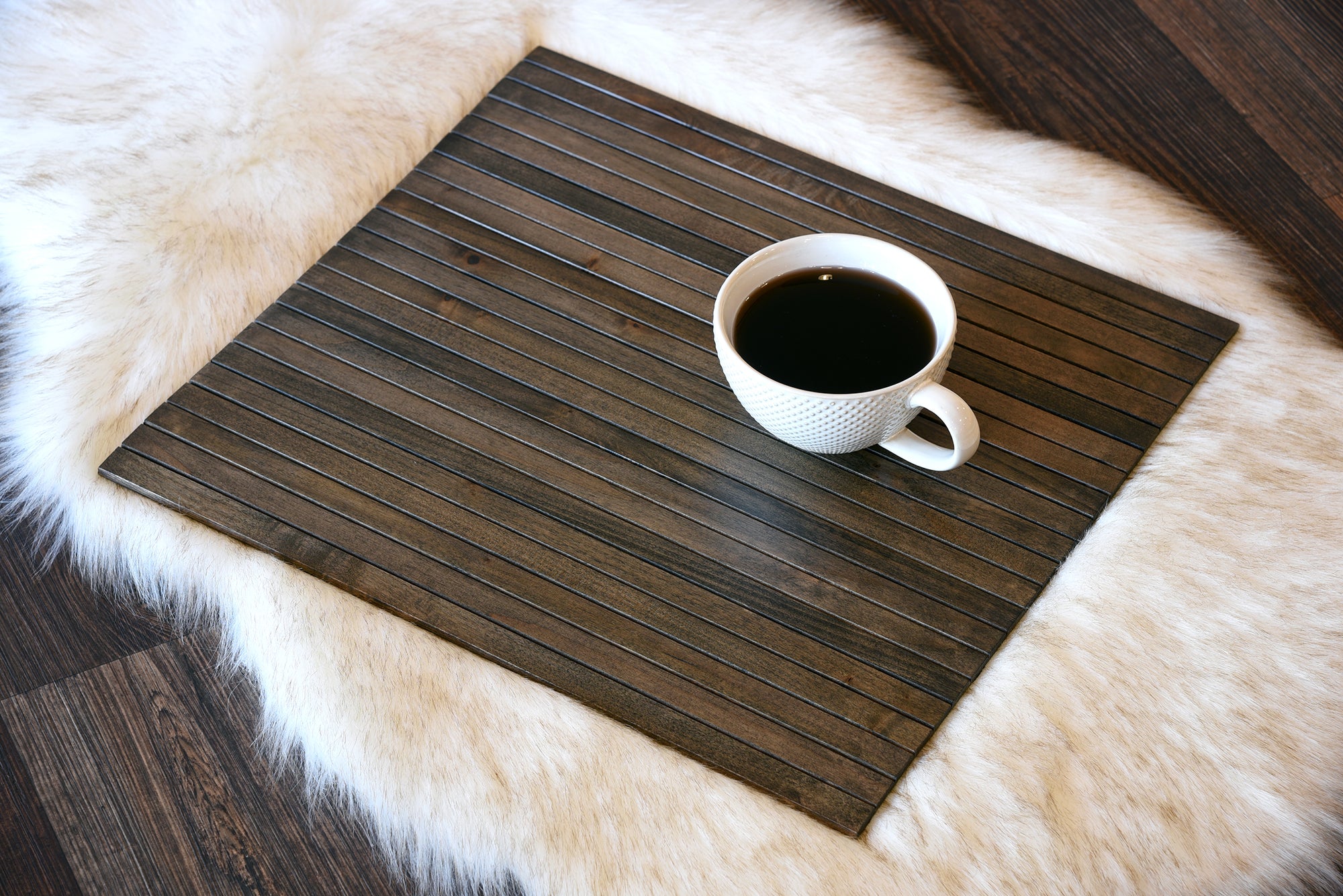Sofa Tray Table Flexible Wood Slats - Light Espresso