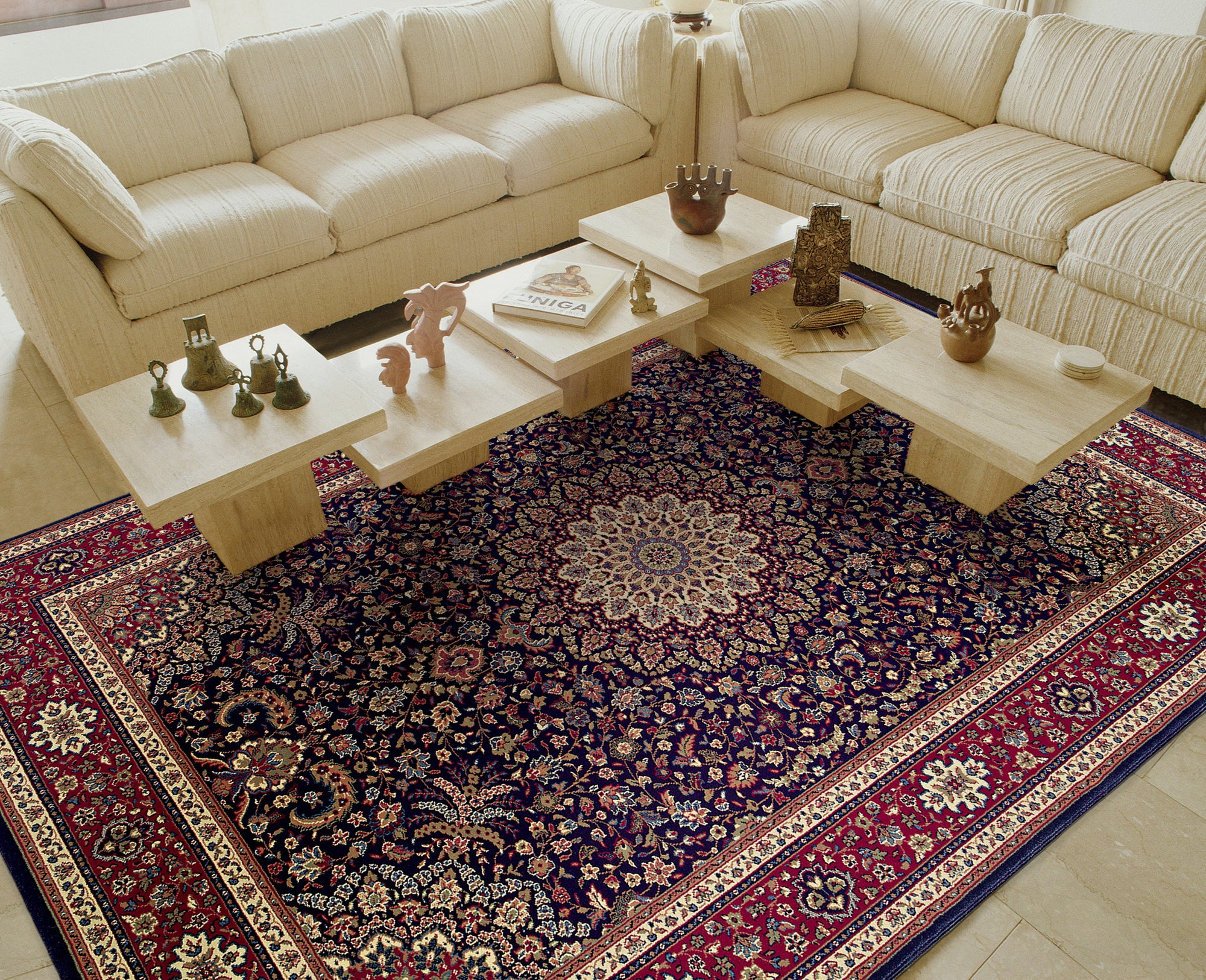 Blue and Red Traditional Pattern Rug - Woodwaves