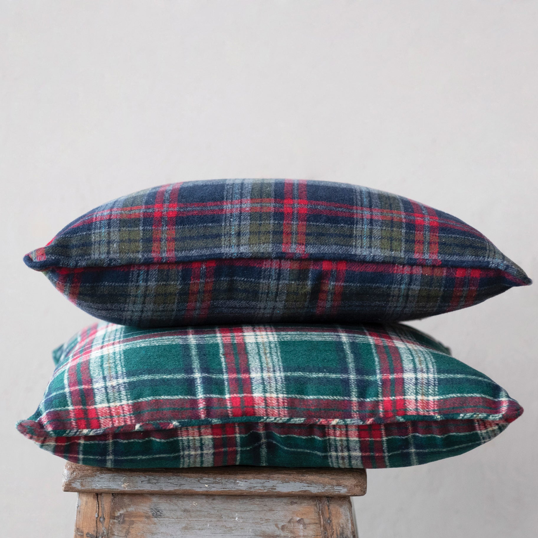 Plaid Red and Green Christmas Pillow