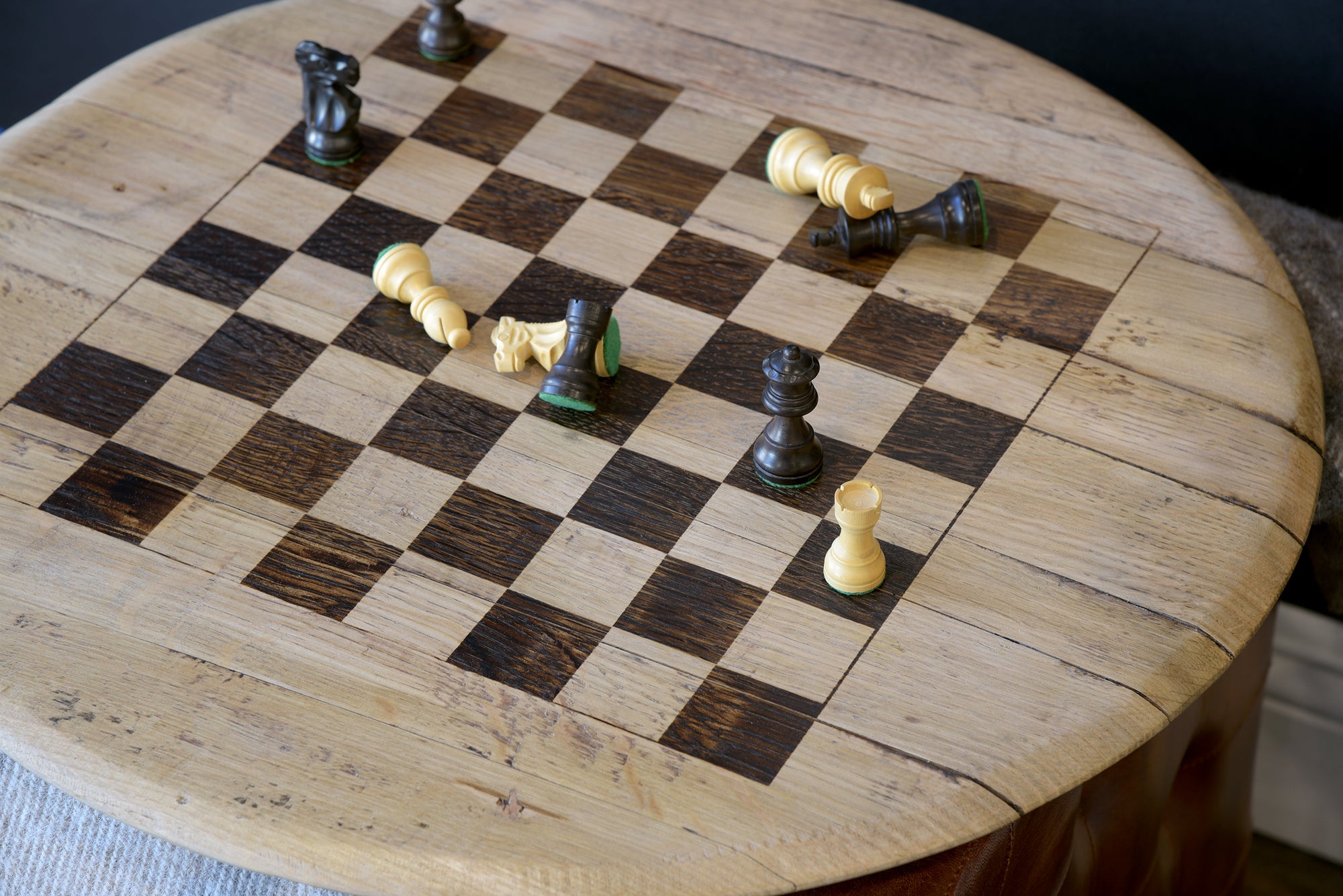 Reclaimed Wood Repurposed Bourbon Barrel Head Chess Board Game