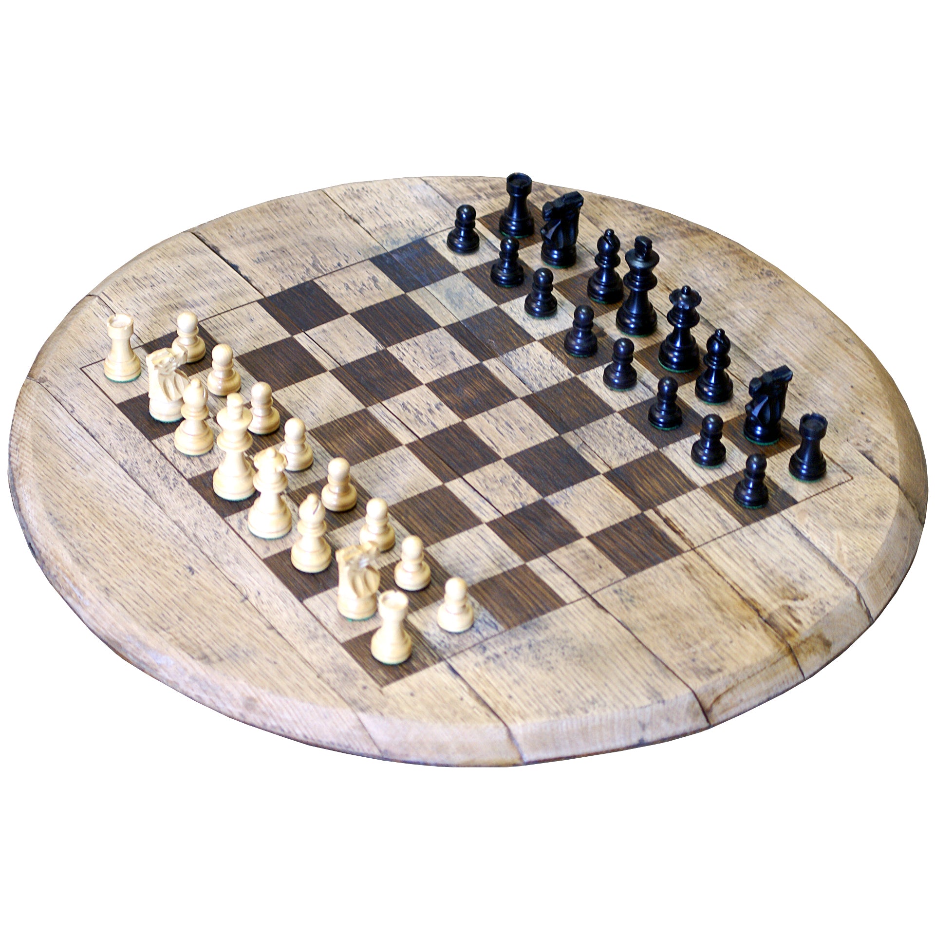 Reclaimed Wood Repurposed Bourbon Barrel Head Chess Board Game