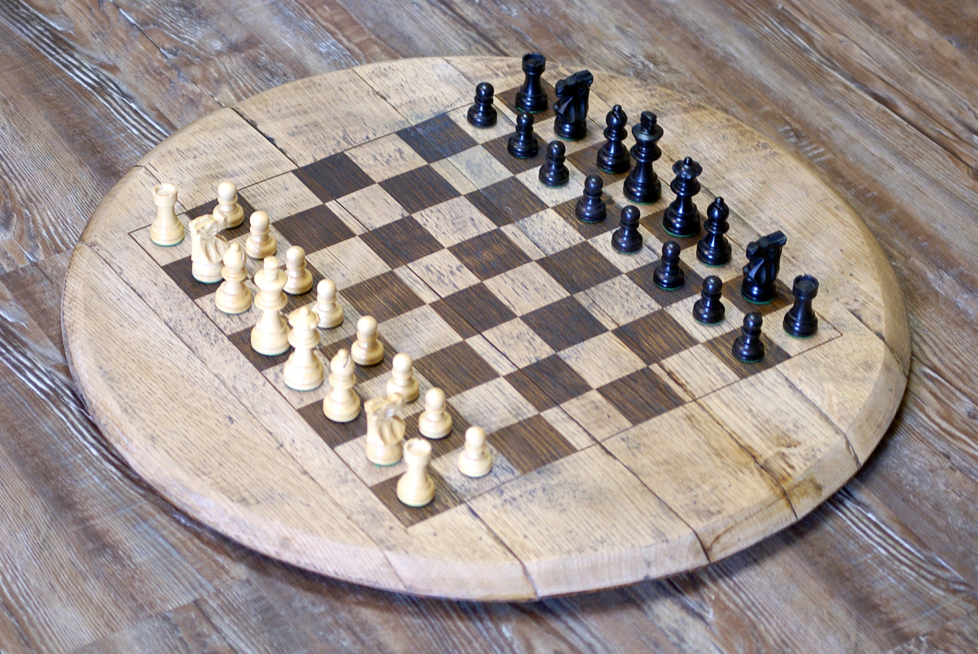 Reclaimed Wood Repurposed Bourbon Barrel Head Chess Board Game
