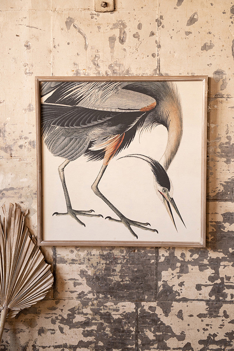 Rustic Framed Crane Bird Coastal Wall Art