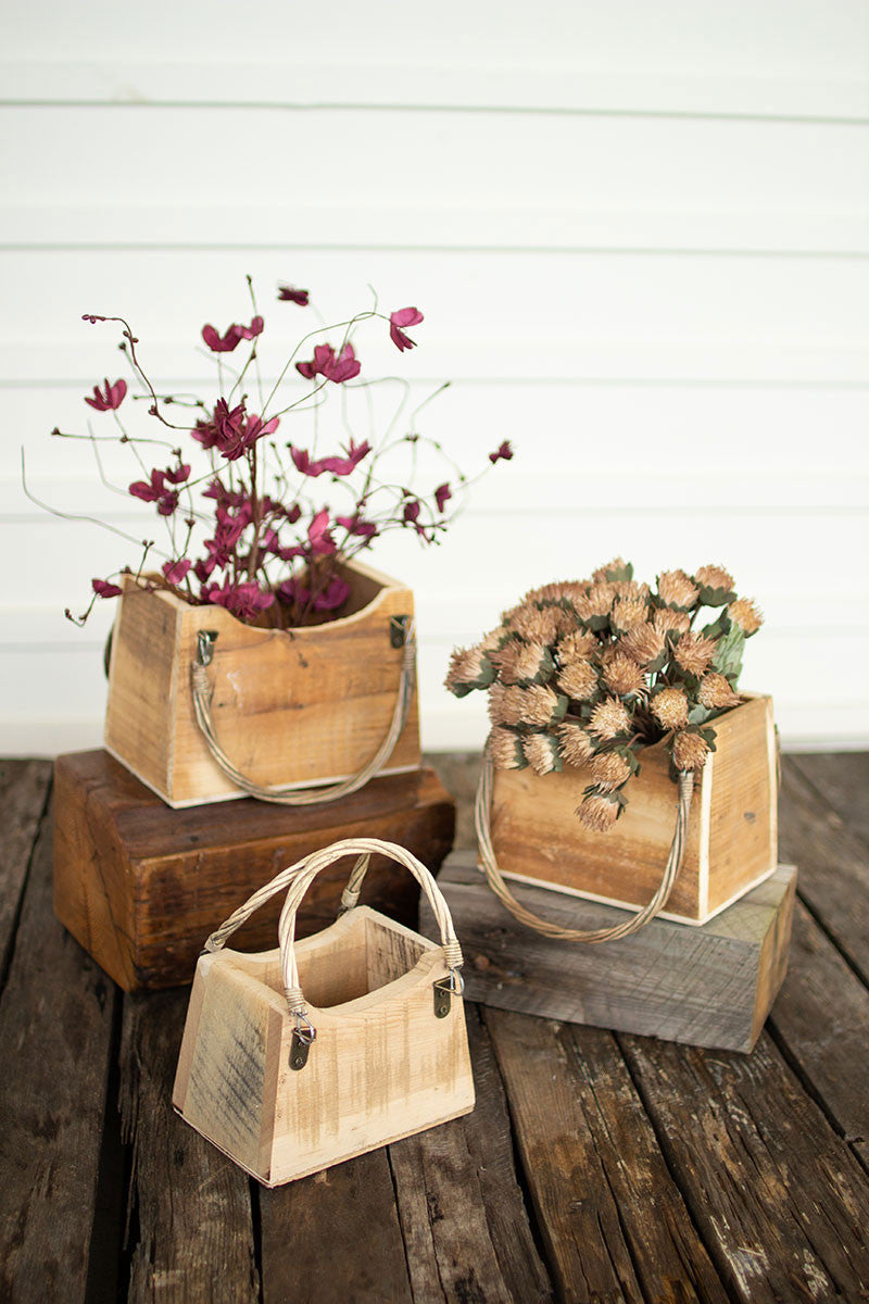 Rustic Recycled Wood Handbag Planters - Set of 3