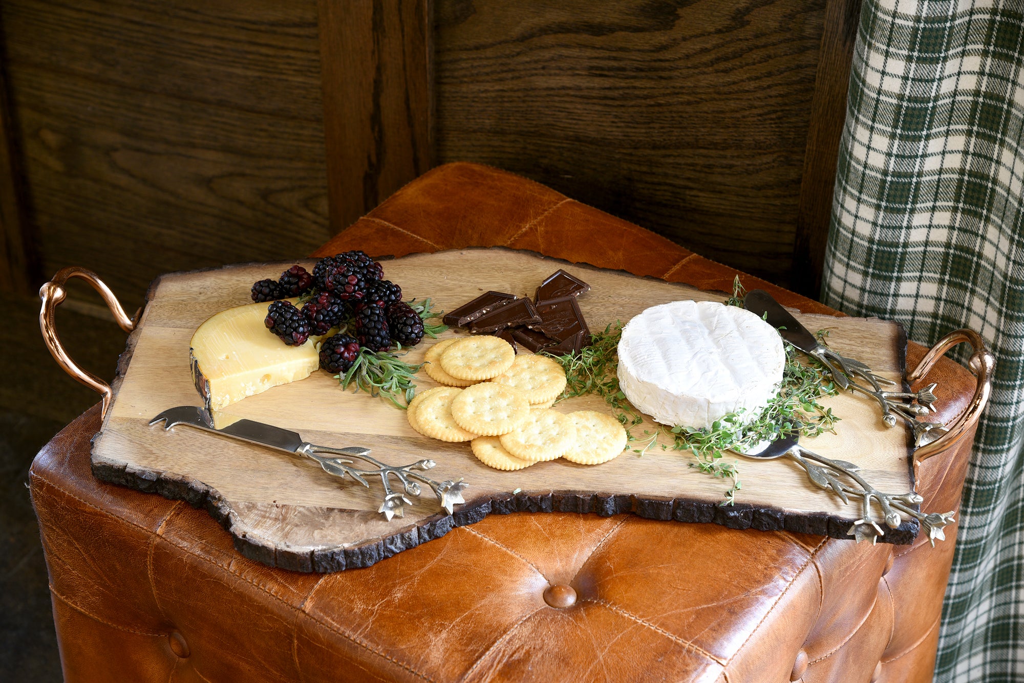 Rustic Wood Bark Edge Cheese and Charcuterie Serving Board