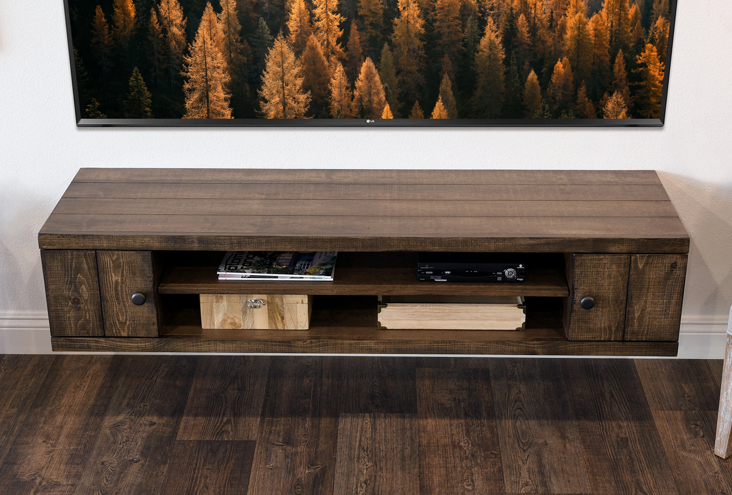 Rustic Wood Floating TV Stand Wall Mount Entertainment Center Console ...