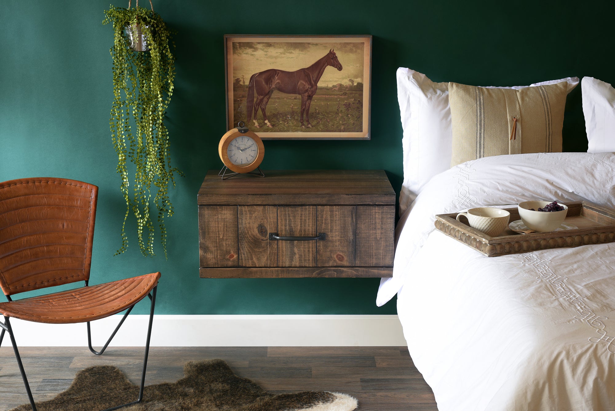 Wall Mounted Nightstand - Farmhouse Floating Drawer - Spice