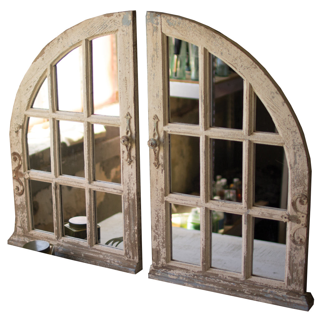 Arched Rustic Window Style Mirrors - Set of 2