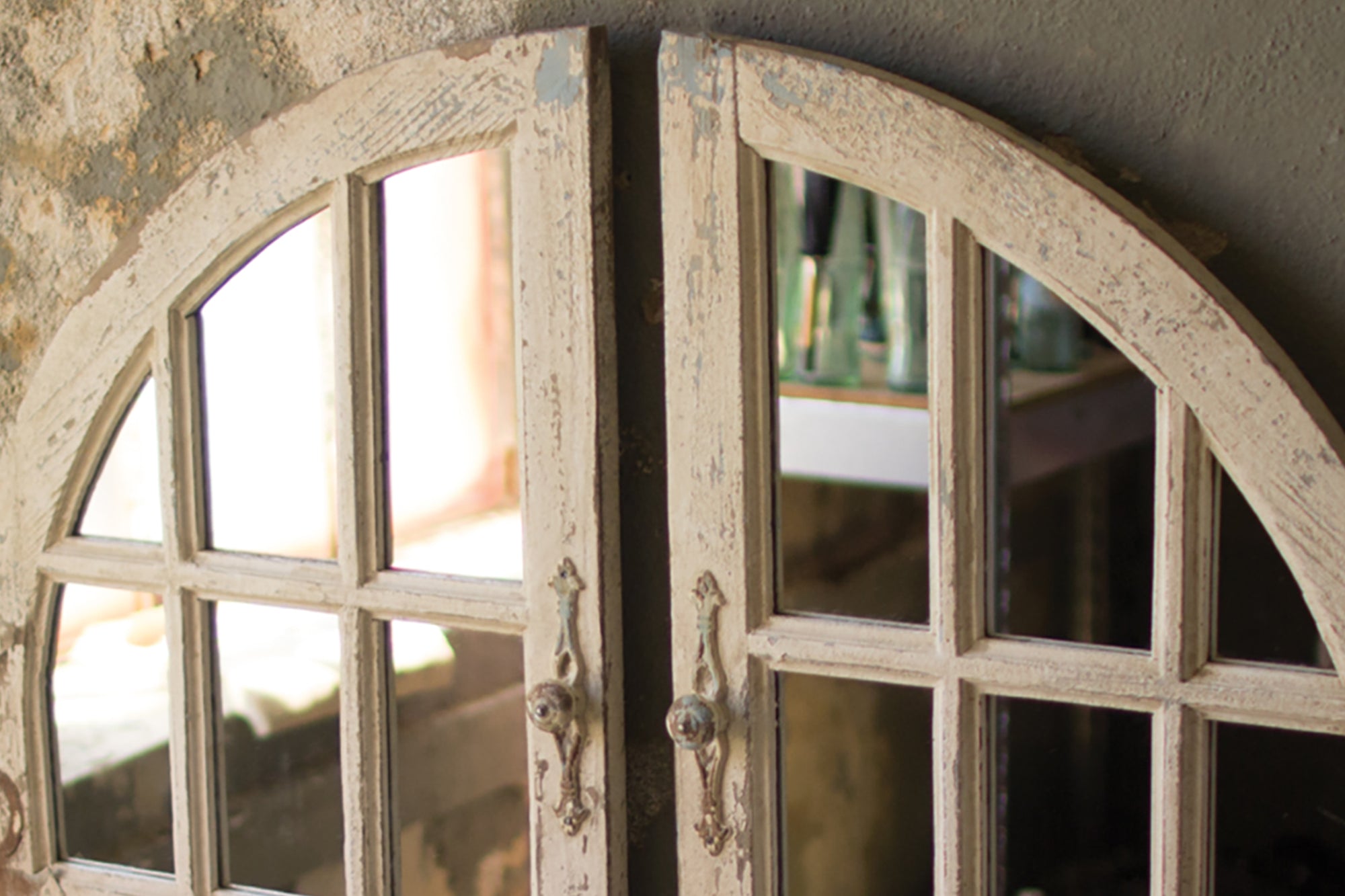 Arched Rustic Window Style Mirrors - Set of 2