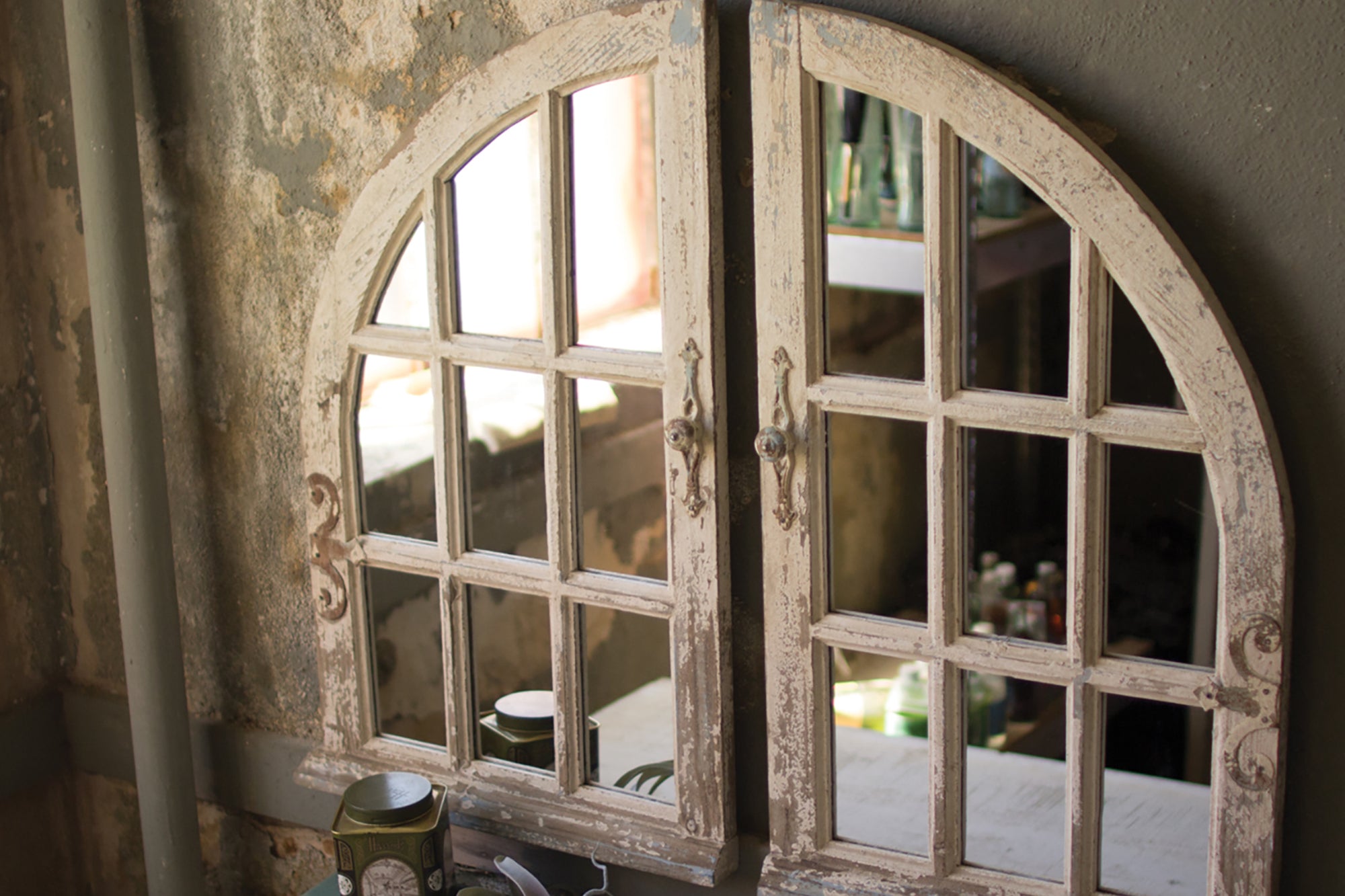Arched Rustic Window Style Mirrors - Set of 2
