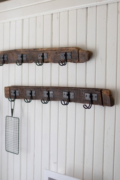 Rustic Farmhouse Distressed Wood Coat Rack Reclaimed Wood Coat Rack Vintage Coat Rack-Vintage Hooks-MOdern
