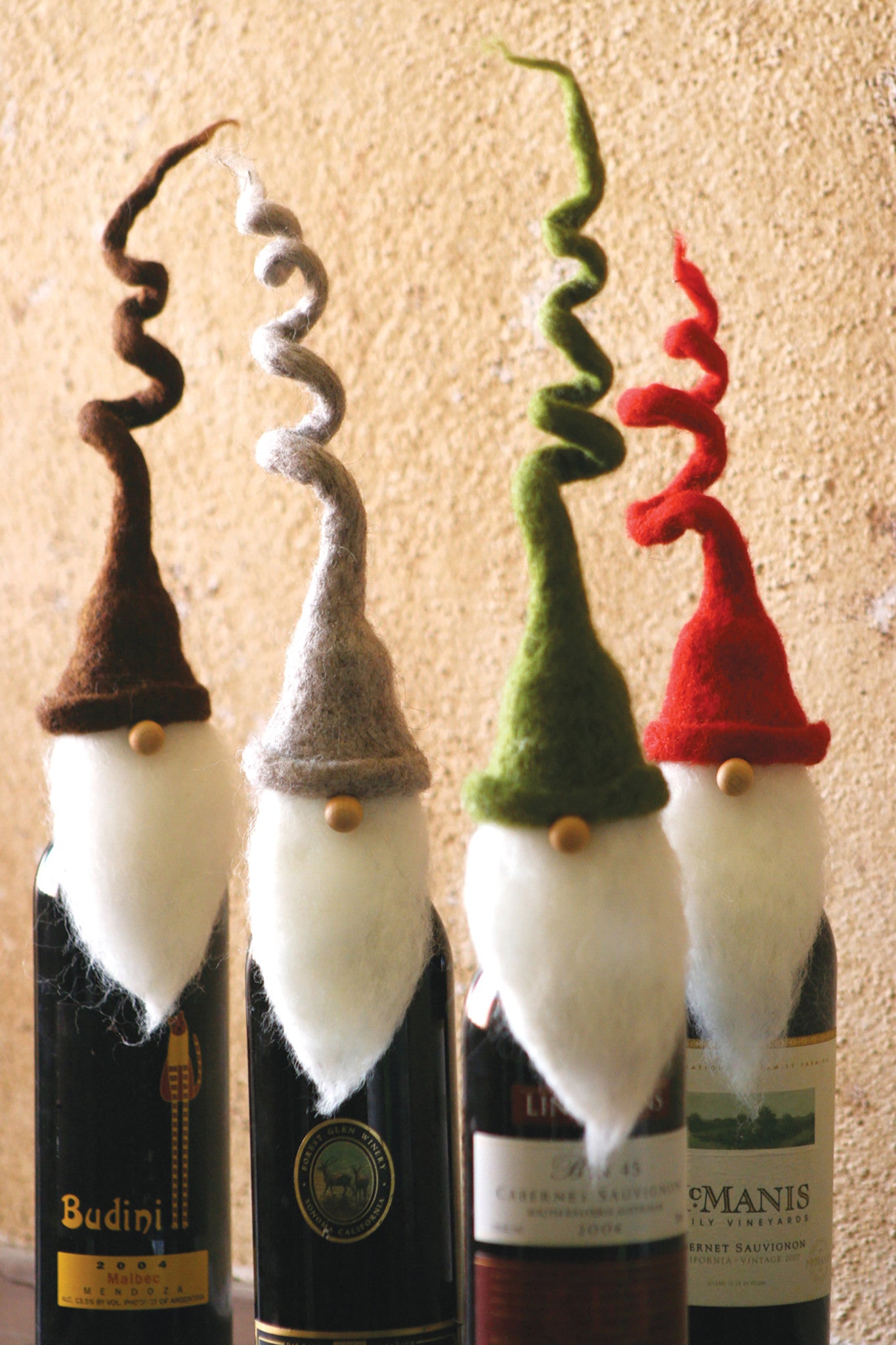 Santa Hat Wine Bottle Toppers - Set of 8