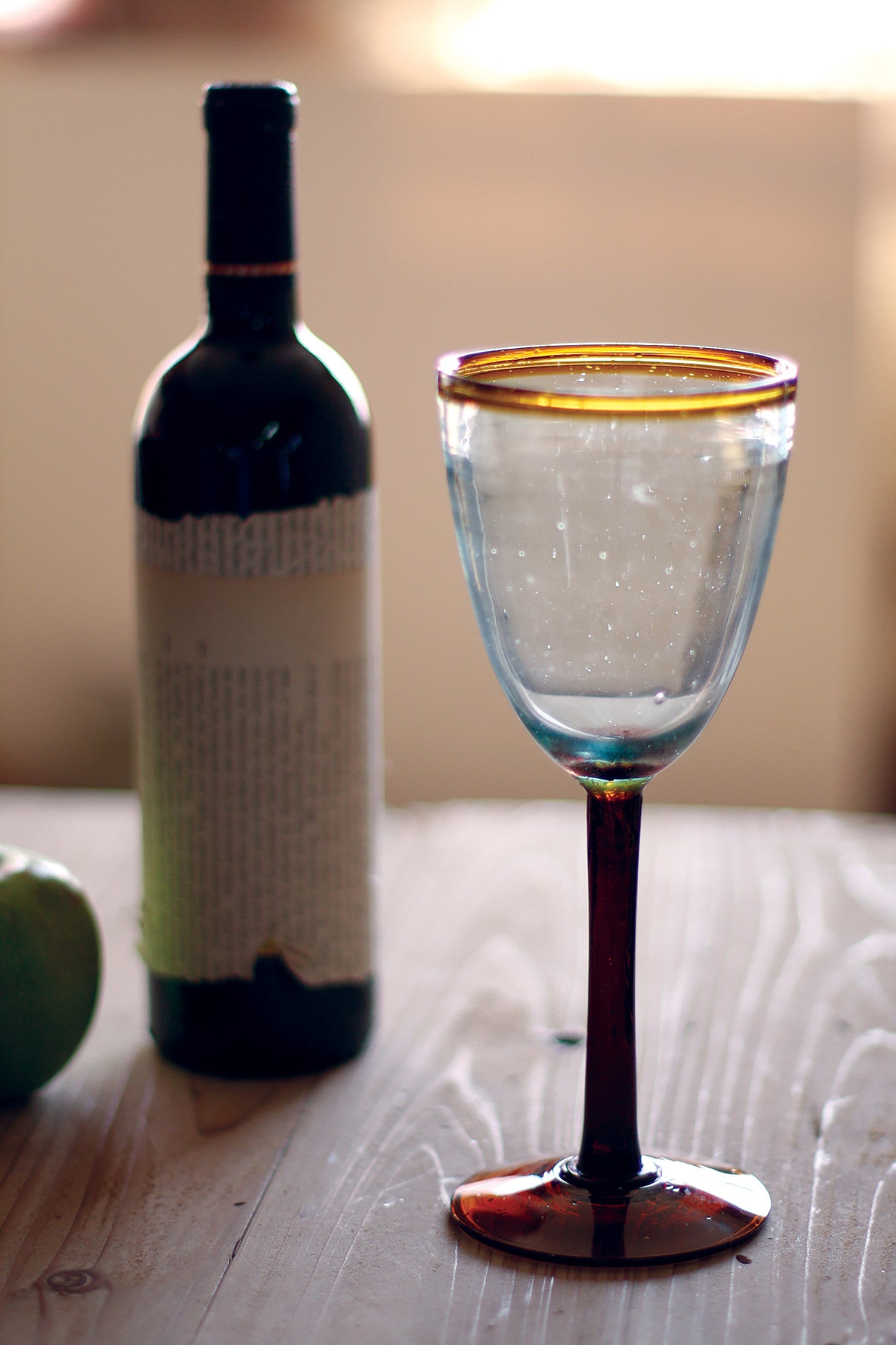 Amber Rim Blown Glass Wine Glasses - Set of 6