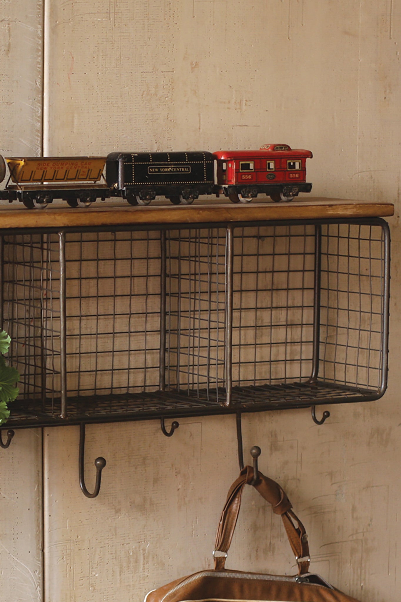 Industrial Modern Cage Wall Cubbies and Top Shelf