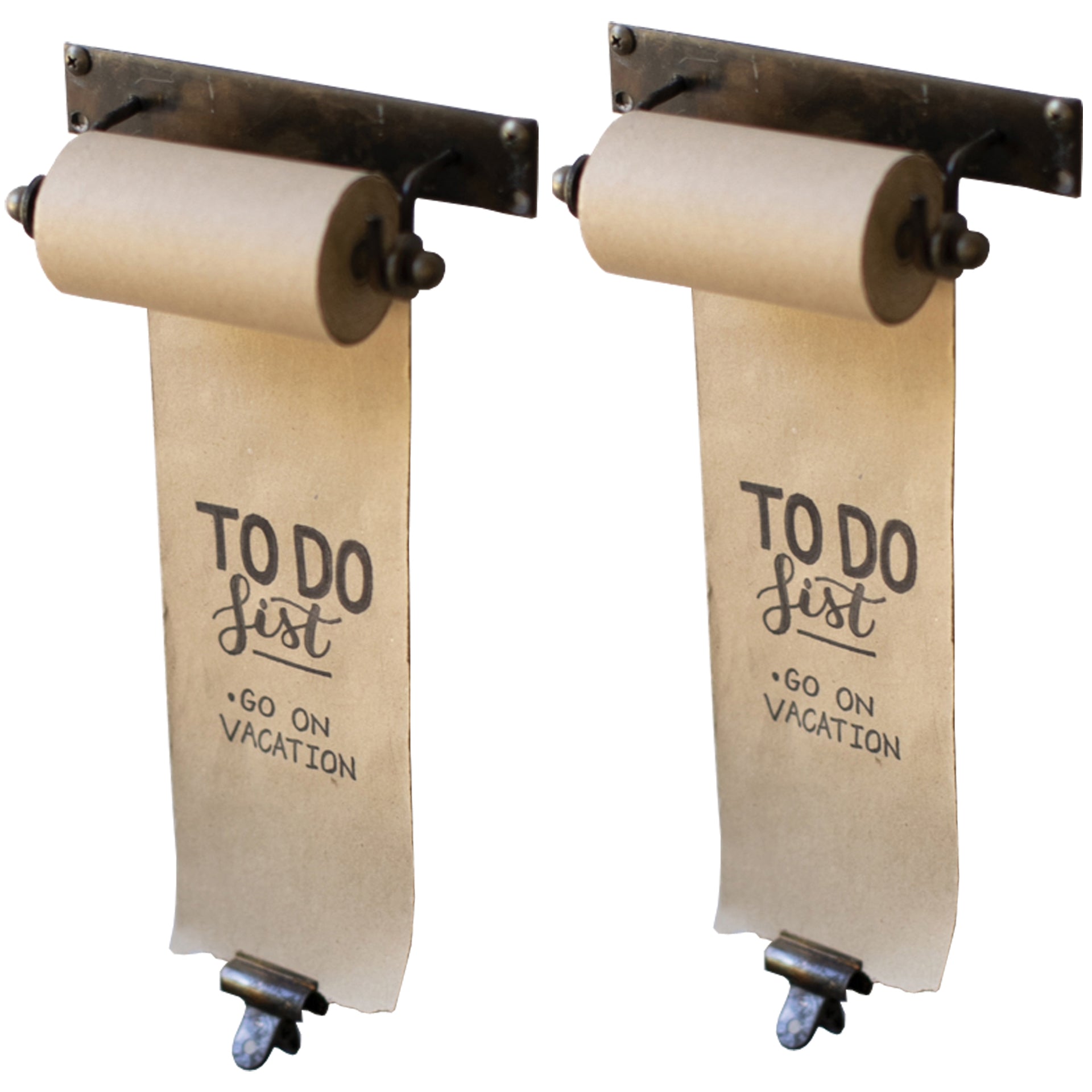 Small Wall Mount Rustic Paper Note Rolls With Clips - Set of Two