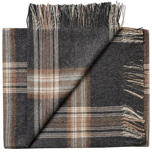 Soft Alpaca Wool Throw Blanket Dark Gray and Tan Plaid Woodwaves