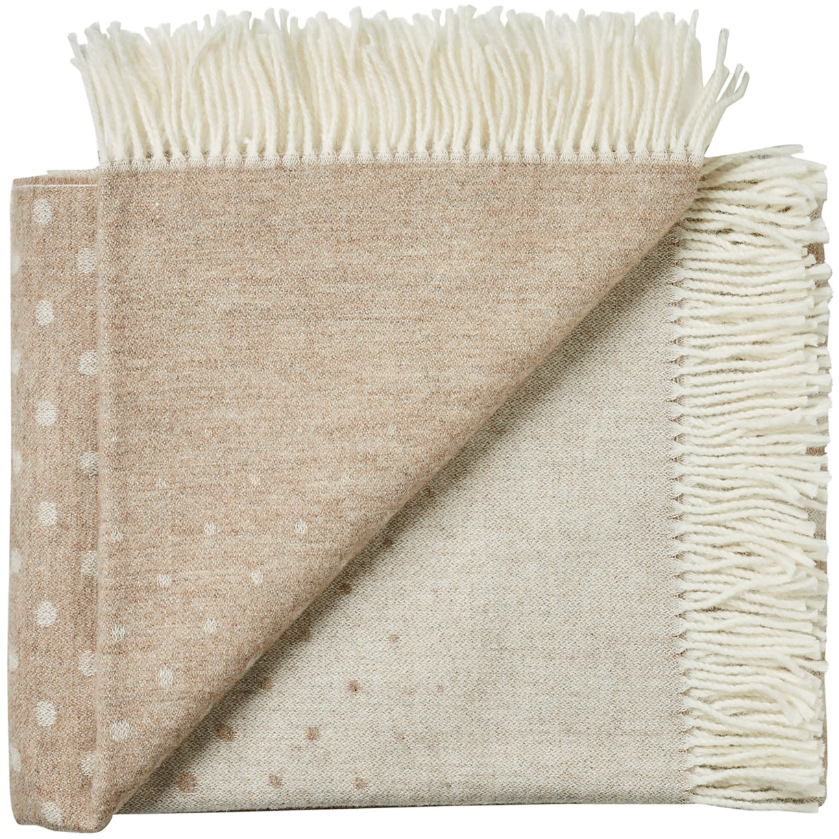 Soft Alpaca Wool Modern Throw Blanket Beige White and Tan Dots