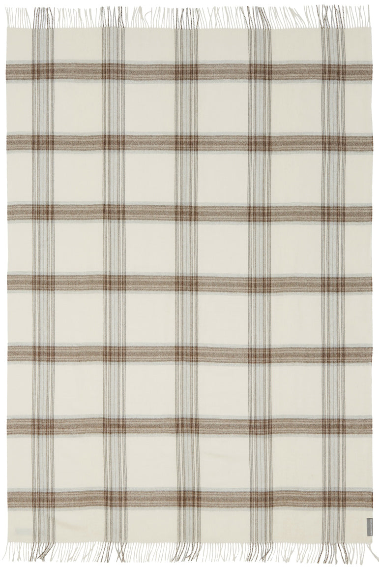 Soft Alpaca Wool Throw Blanket White and Tan Plaid