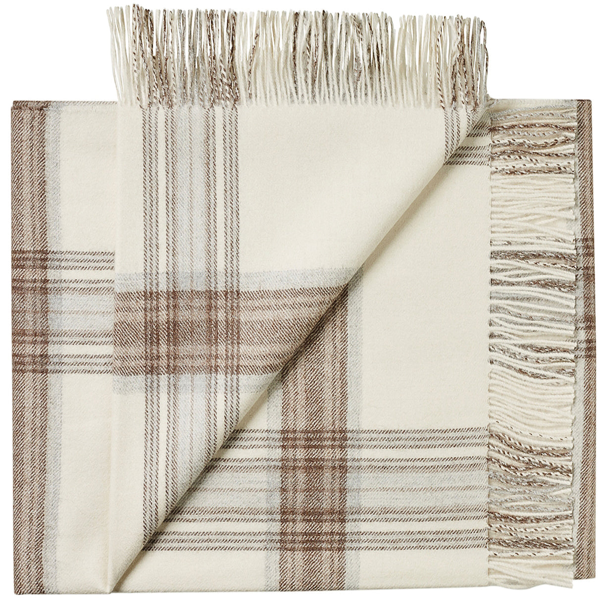 Soft Alpaca Wool Throw Blanket White and Tan Plaid