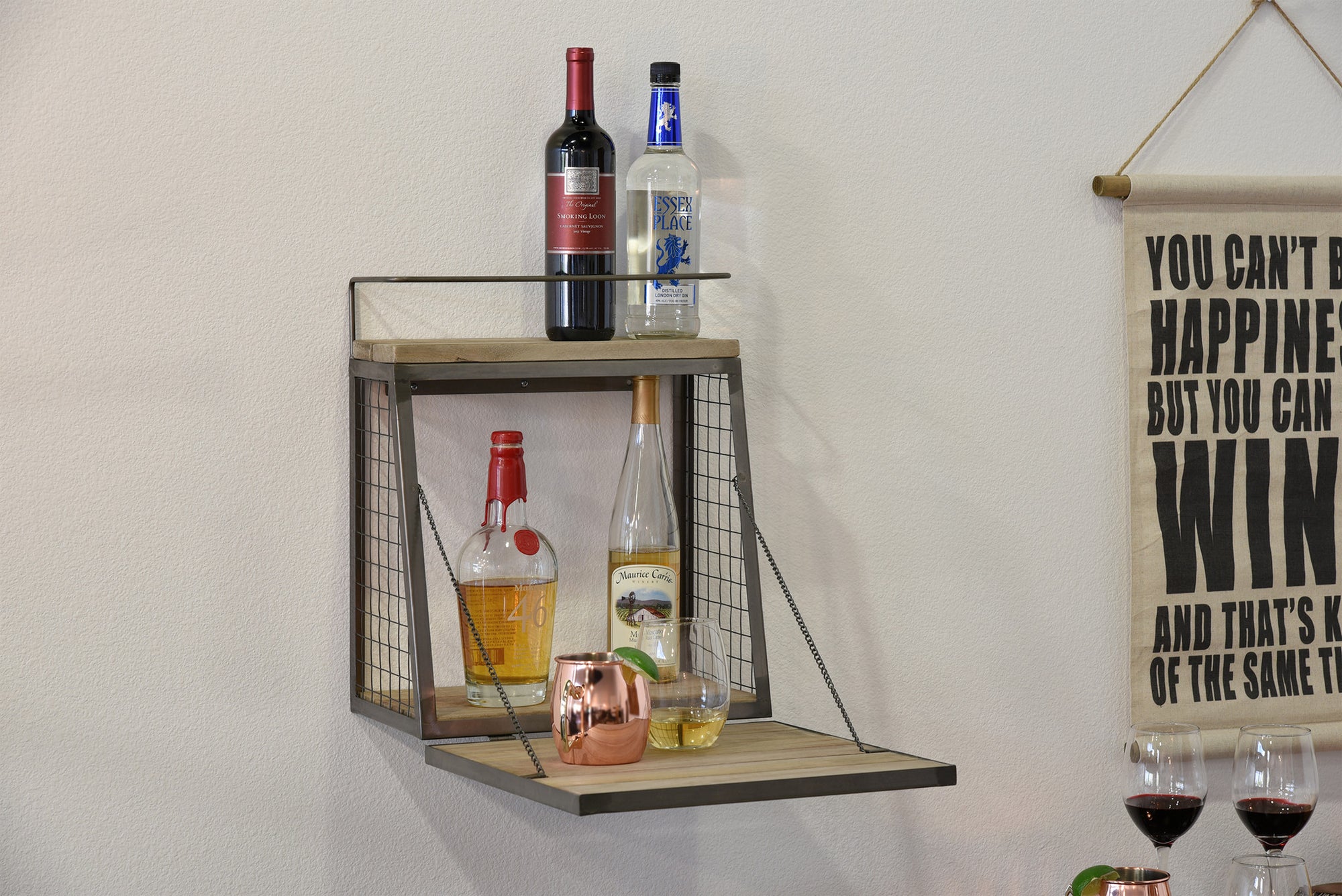 Floating Wall Mount Mini Bar Wine Liquor Shelf - Woodwaves