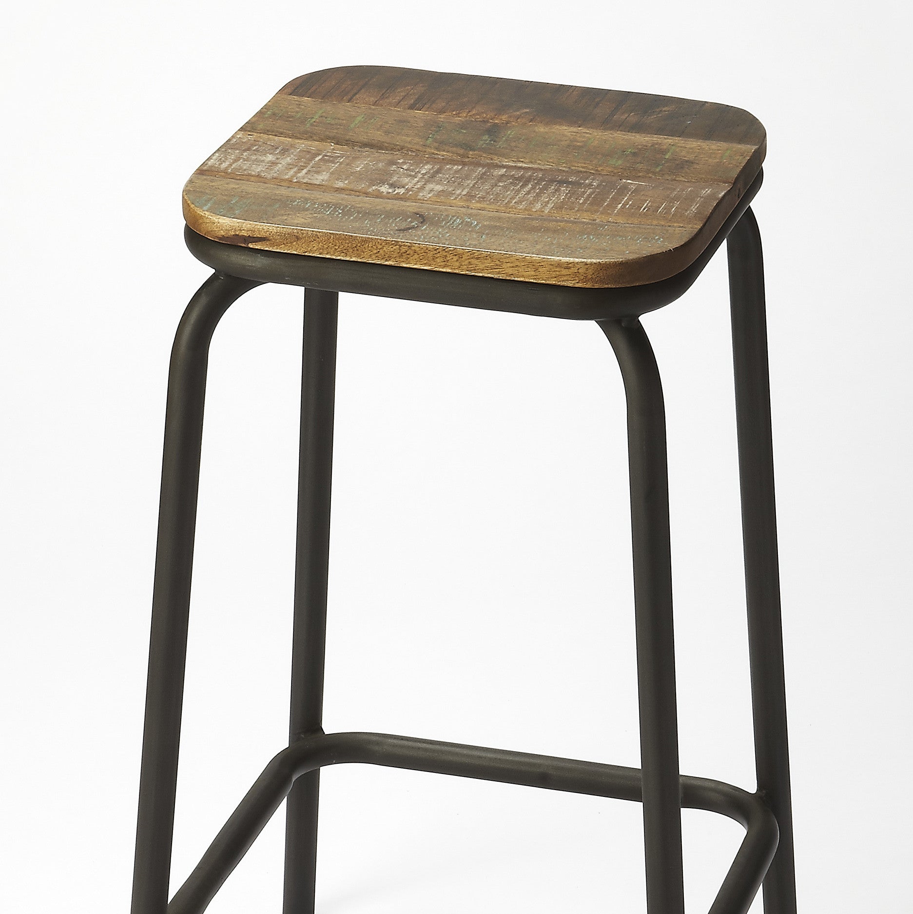 Industrial modern Iron and Wood Plank Bar Stool