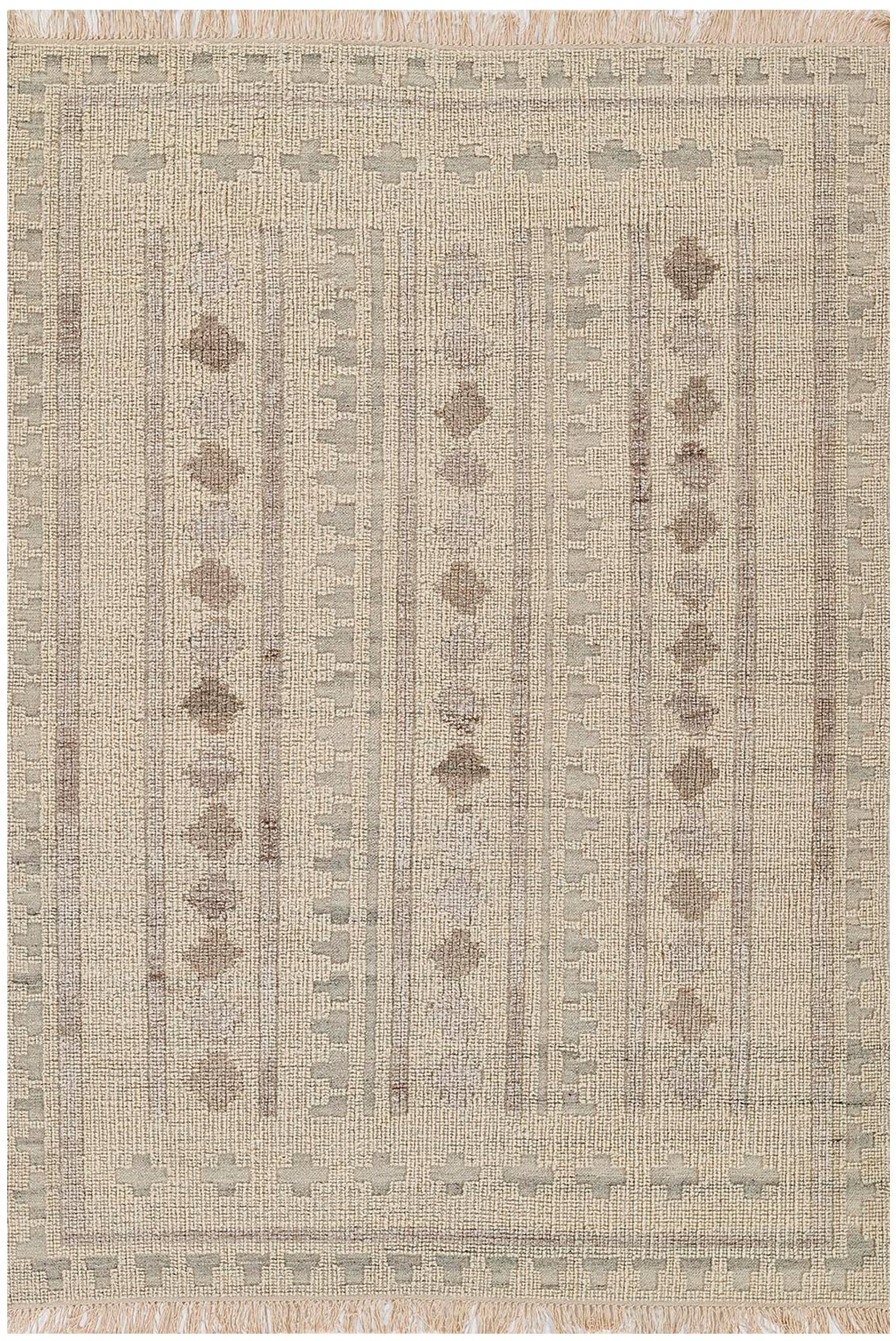 Tribal Hand Woven Wool & Cotton Ivory Tone Area Rug