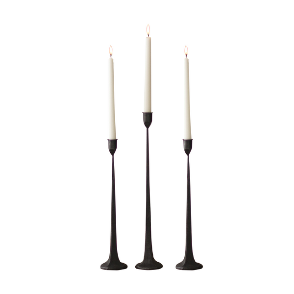 Tall Rustic Black Cast Iron Taper Candle Holders Set of 3 Woodwaves