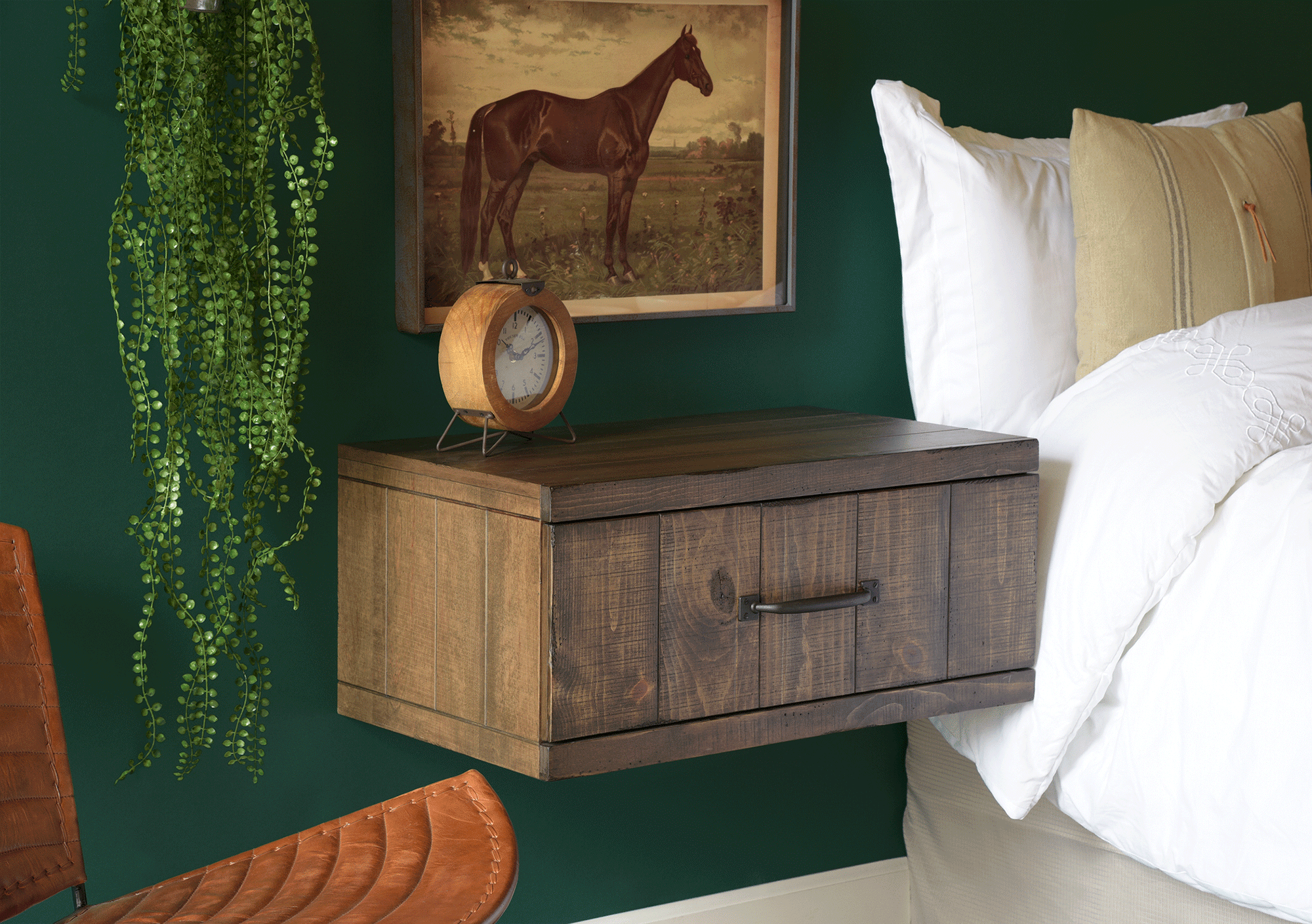 Rustic Floating Nightstands - Wood Wall Mount Drawers - Pine Creek - Spice