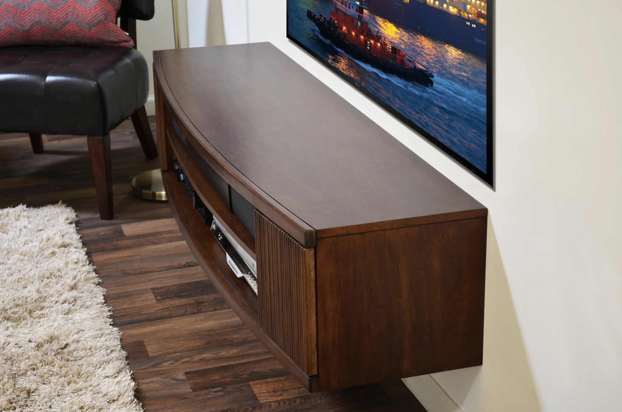 Curved Round Floating TV Console - The Curve - Mocha
