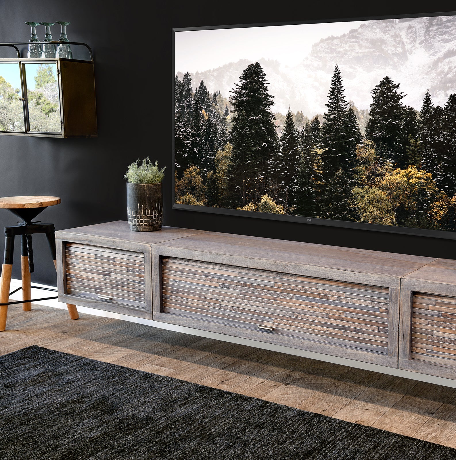 Gray Floating TV Stand Modern Wall Mount Entertainment Center Console - ECO GEO Lakewood