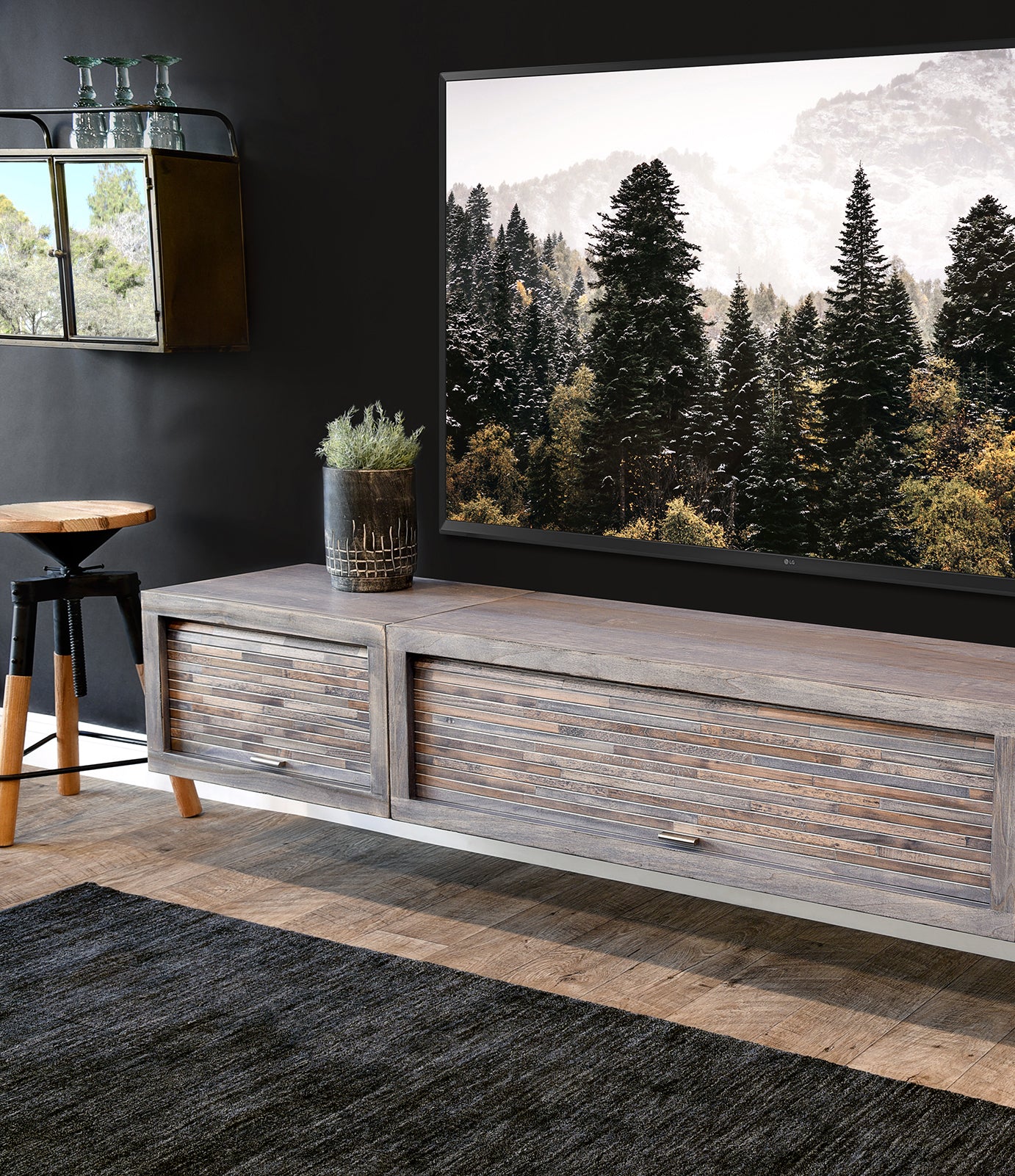 Floating TV Stand - Woodwaves - Floating Entertainment Center - ECO GEO Collection - Lakewood Gray