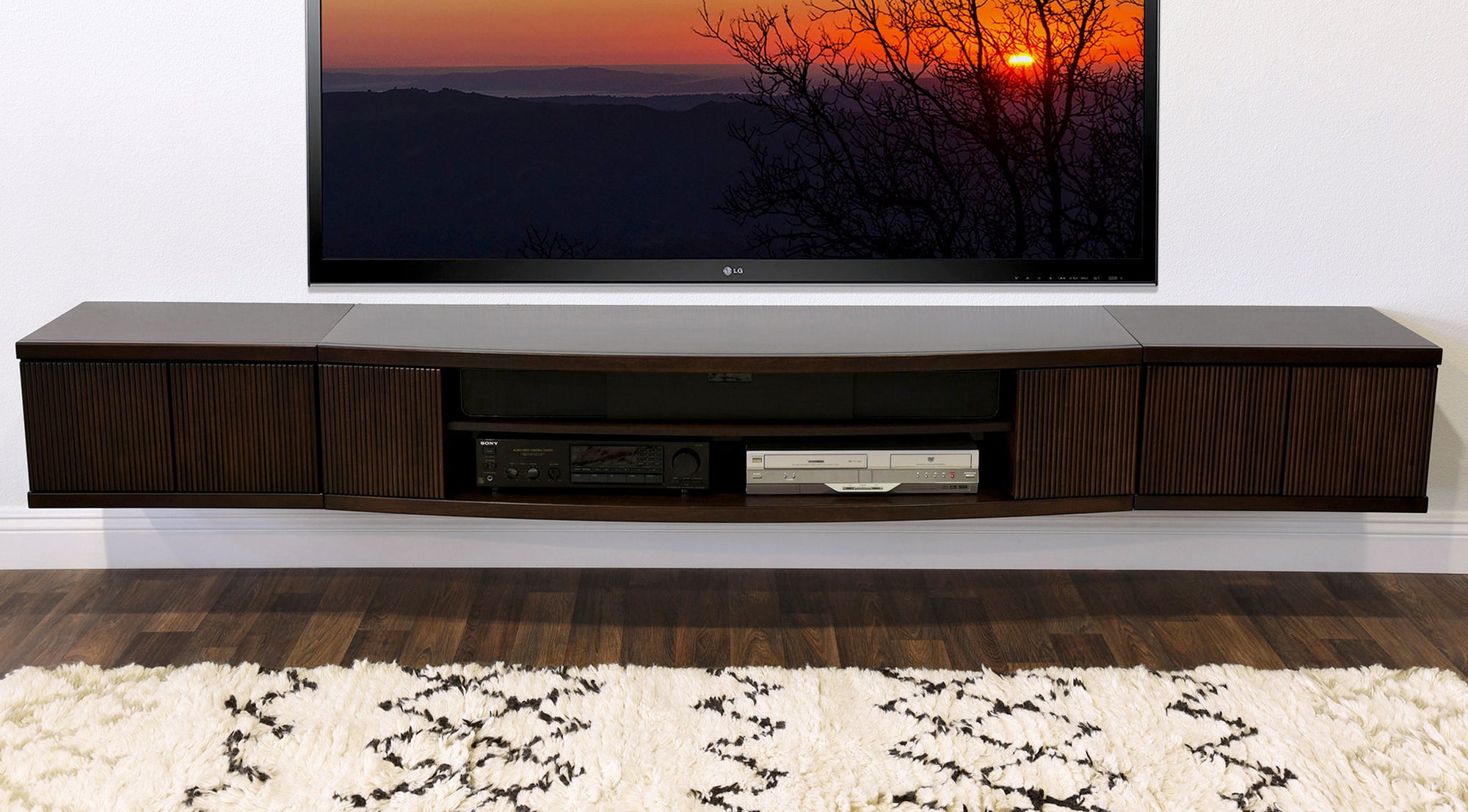 Handcrafted 101" Floating TV Stand Wall Mount Entertainment Center - Curve - Espresso