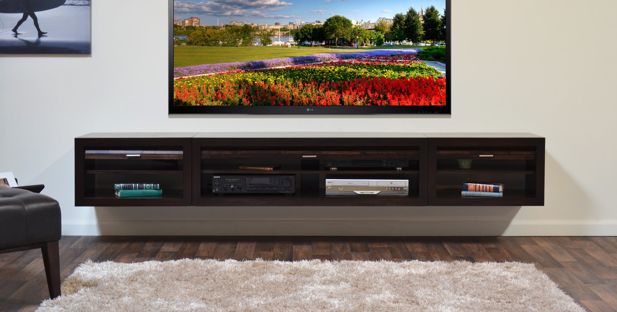 Floating tv sales stand espresso