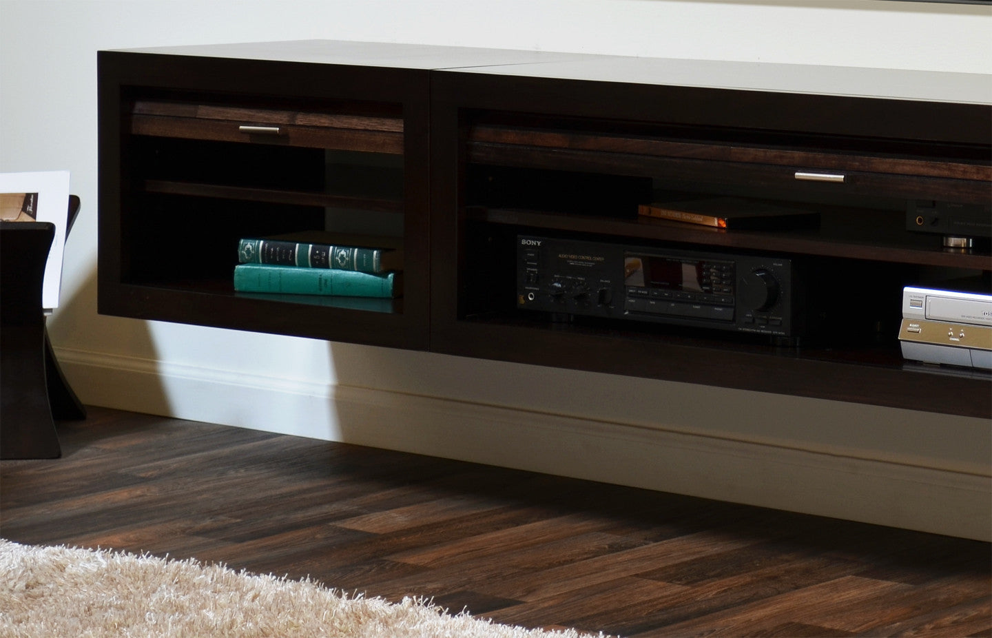 Floating TV Stand With Bookcase - ECO GEO - Espresso